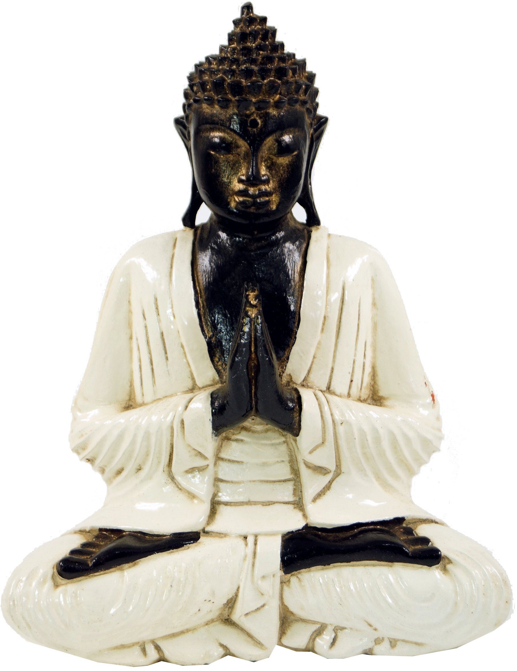 Guru-Shop Buddhafigur Geschnitzter sitzender Buddha im Anjali Mudra -.. weiß