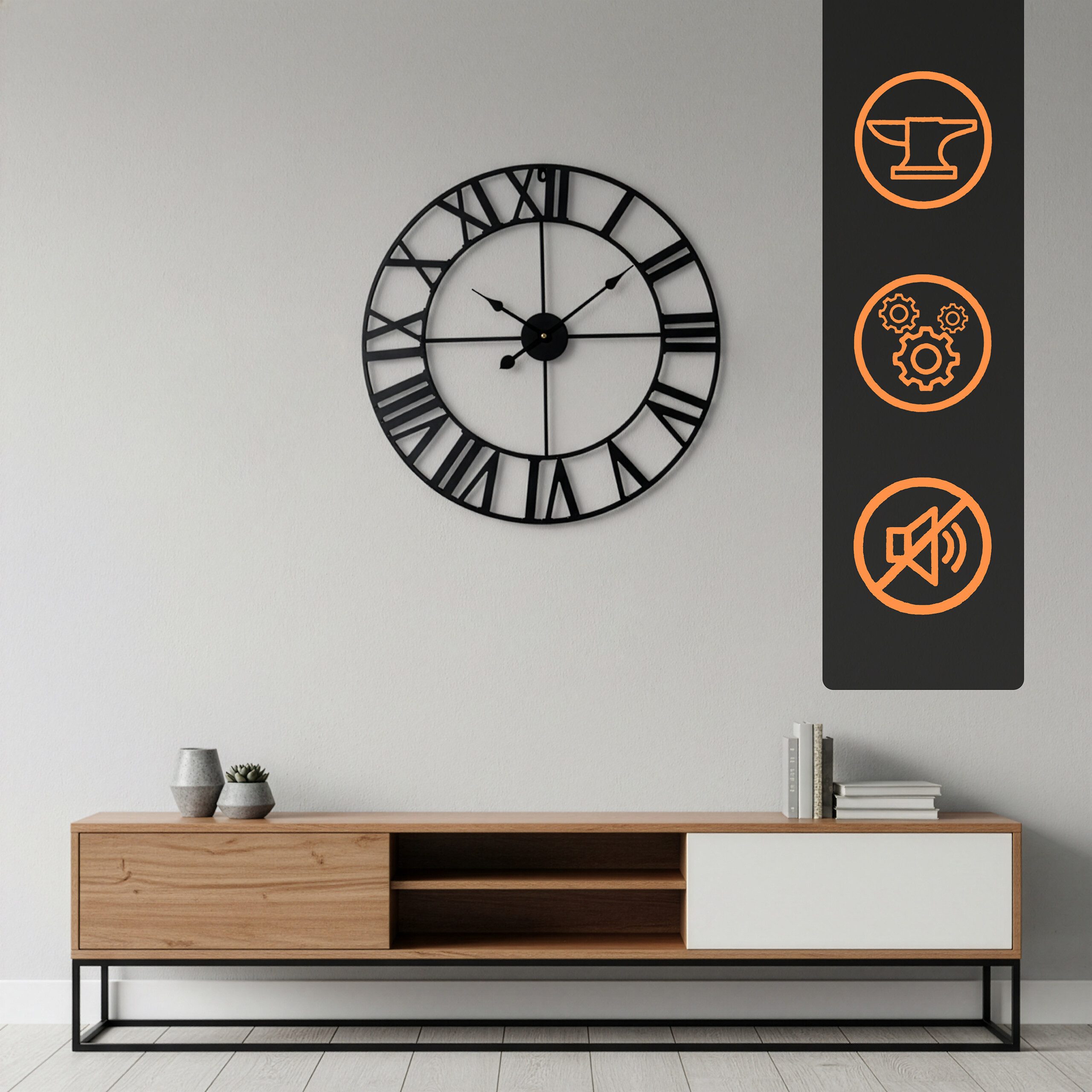relaxdays Wanduhr mit römischen Zahle (schwarz)