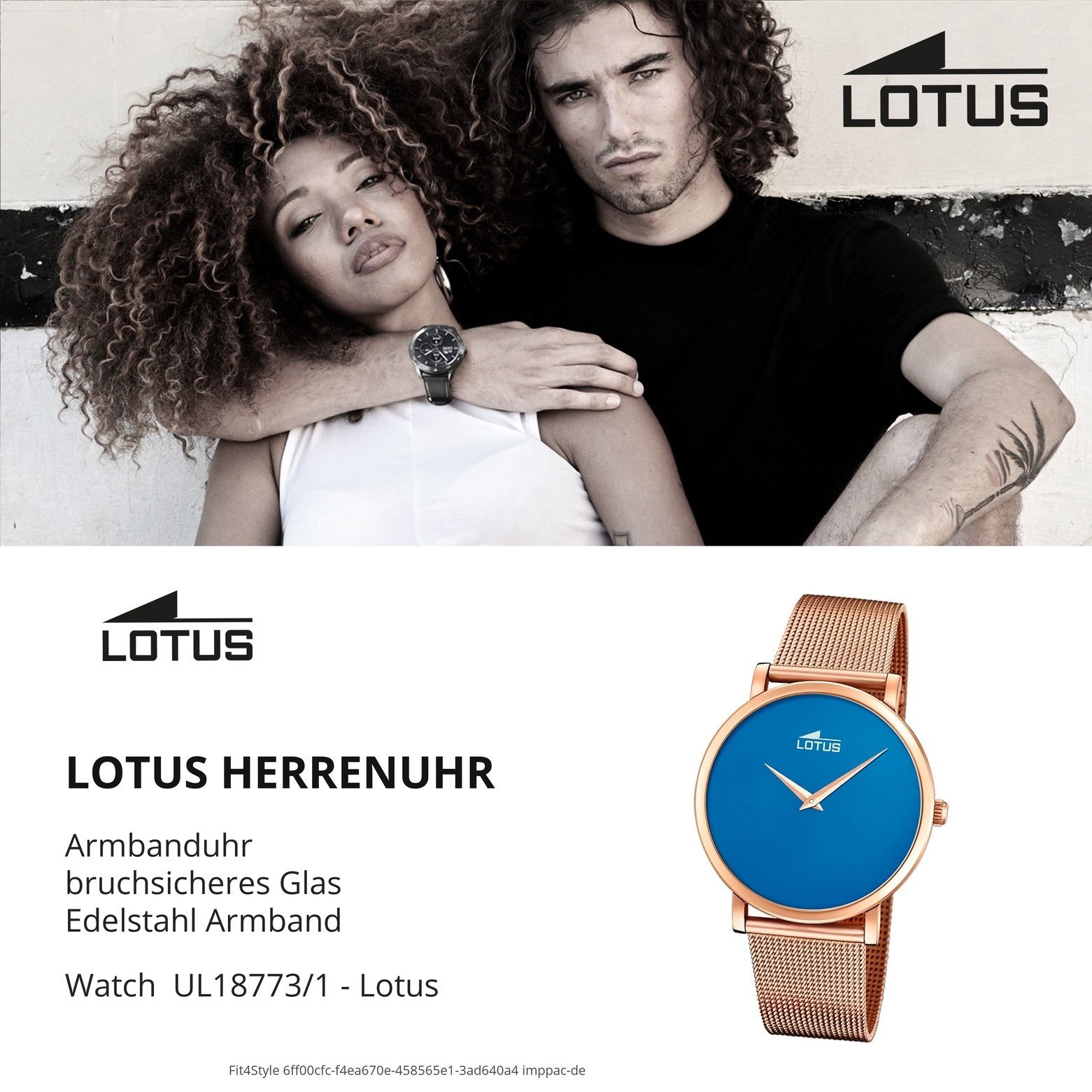Lotus Quarzuhr (ca. rosegold Edelstahlarmband Herrenuhr Armbanduhr Lotus Minimalist, rund, 40mm) Herren groß