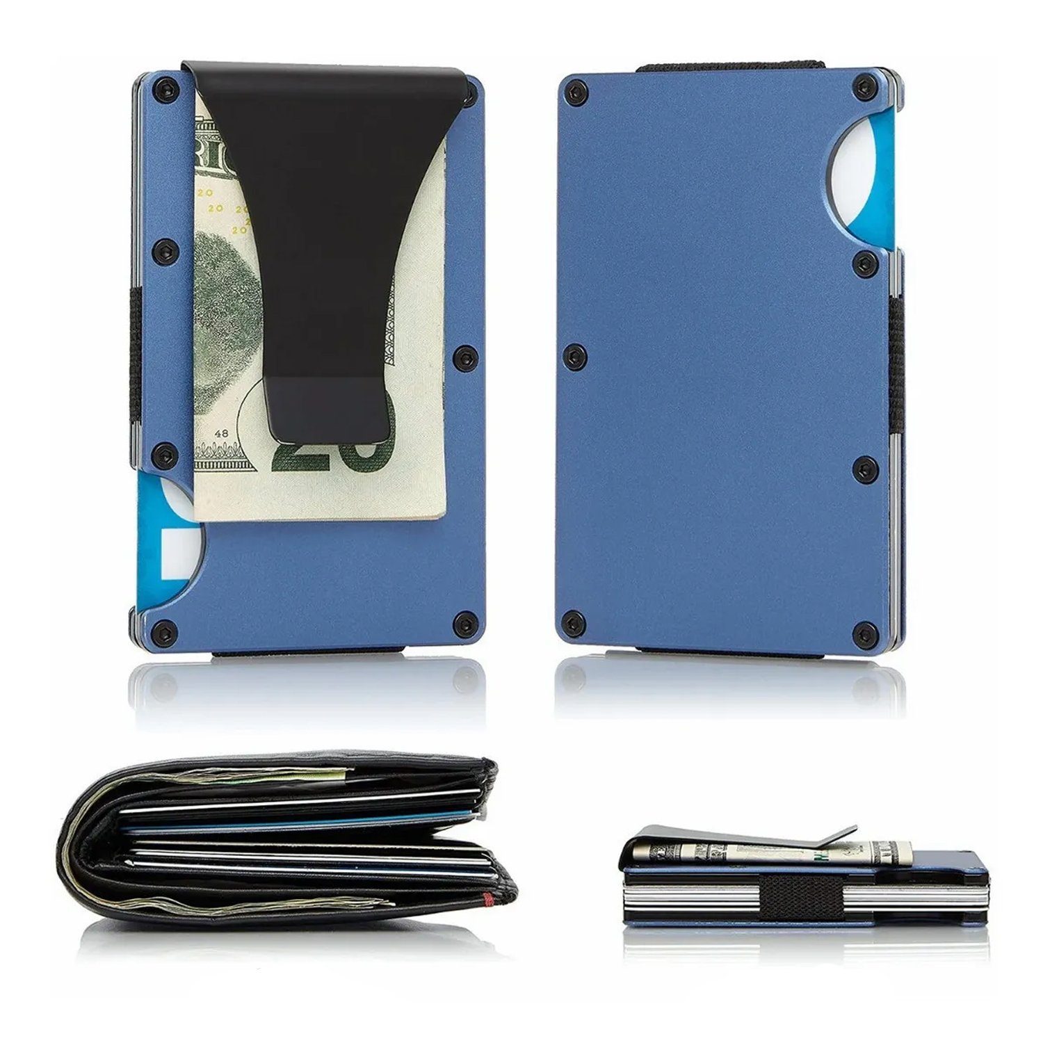 Schutz Kreditkartenetui RFID mit NFC Navy Geldbörse, Geldscheinklammer RFID blau Geldklammer, zggzerg Schutz,