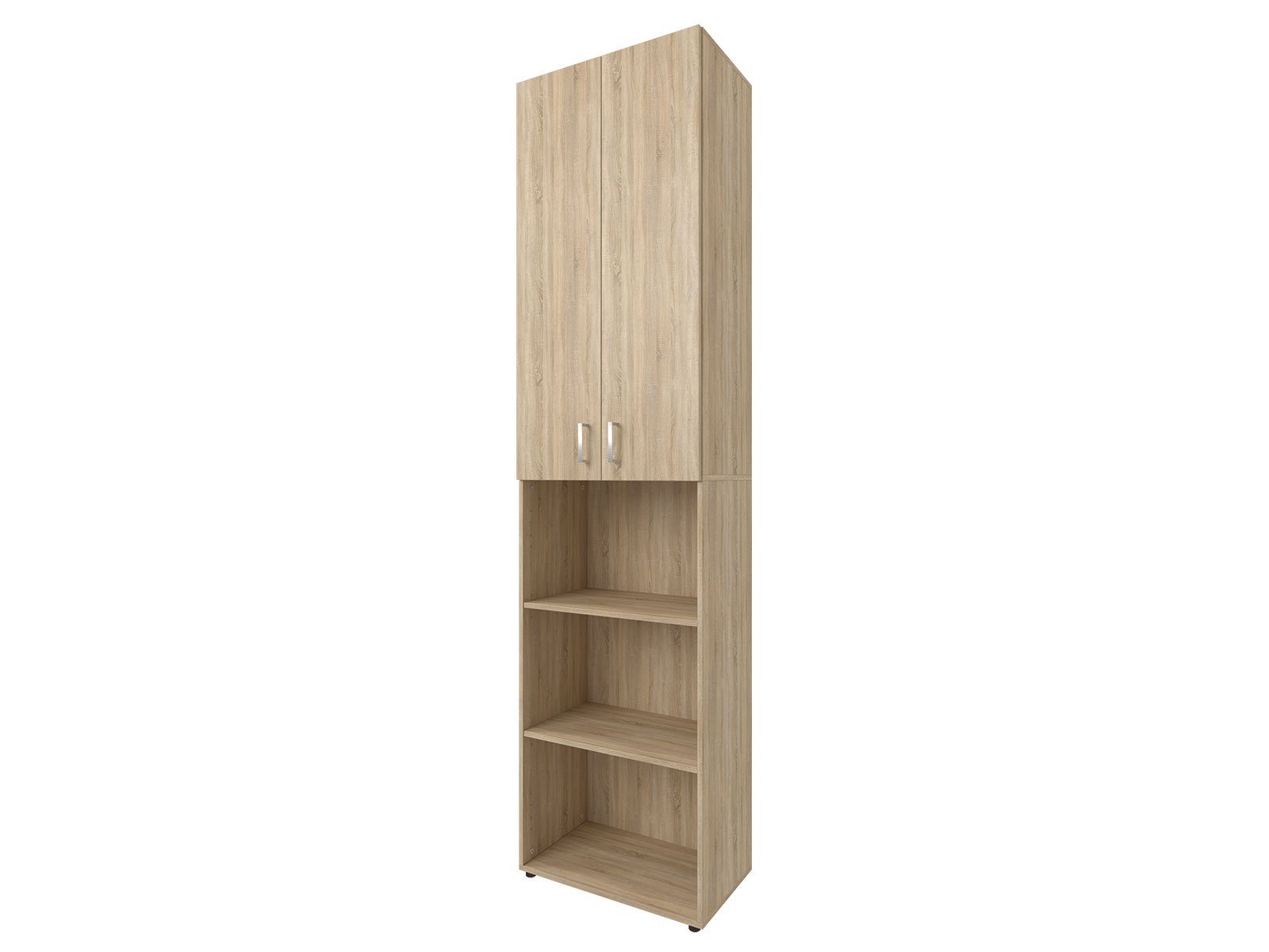 möbelando Aktenschrank Trio 33 zeitloser Beistellschrank aus Spanplatte in Sonoma/Eiche mit 4 höhenverstellbaren Einlegeböden. Breite 57 cm, Höhe 226 cm, Tiefe 34,5 cm - Made in Germany