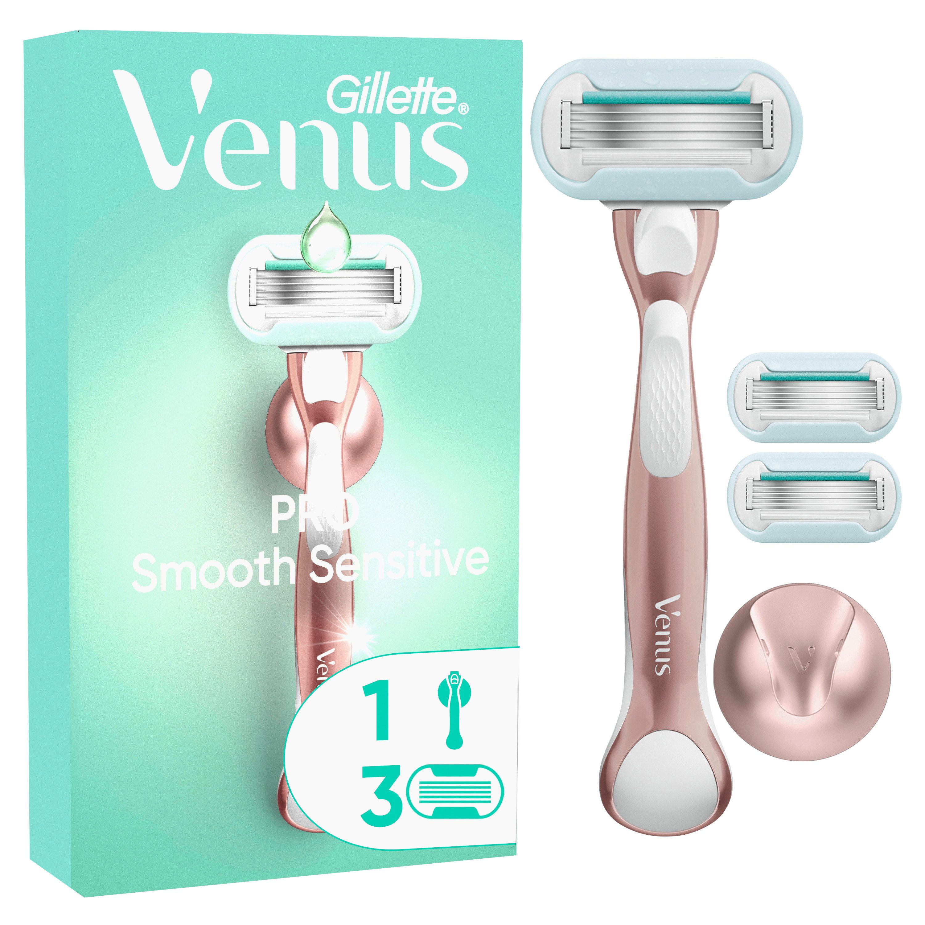 Gillette Venus Nassrasierer Smooth Sensitive + 3 Ersatzklingen + Duschhalterung - Roségold
