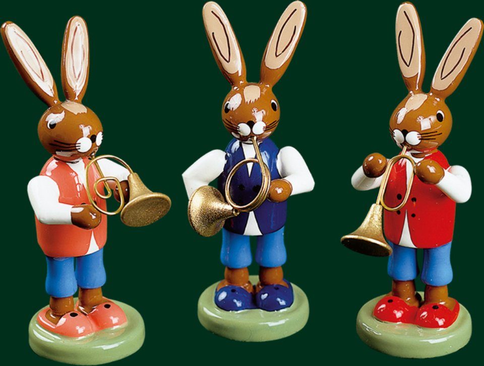 Erzgebirgische Volkskunst Richard Glässer GmbH Osterhase Osterhasentrio, Handarbeit aus dem Erzgebirge