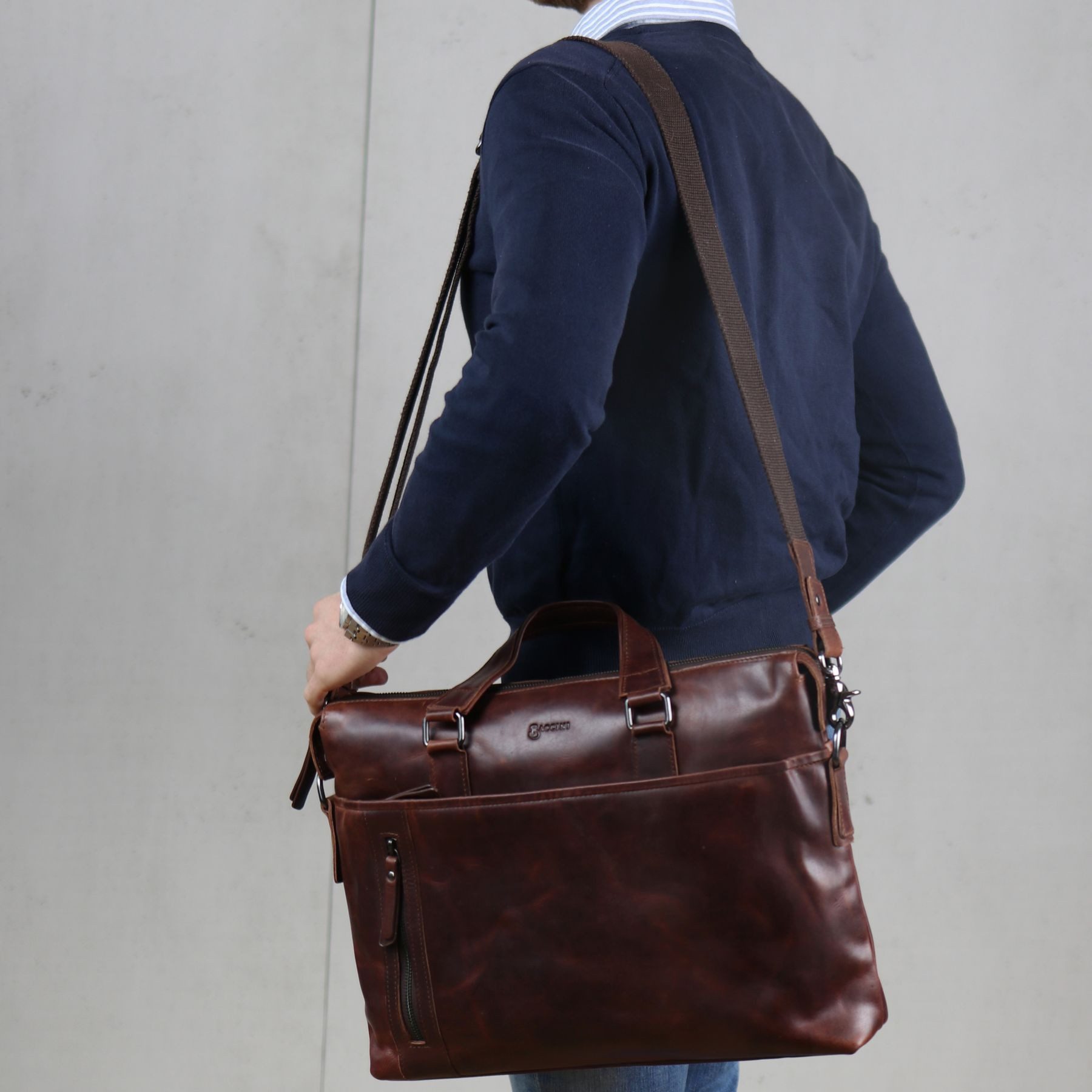 BACCINI Umhängetasche echt Leder Aktentasche 15 Zoll Laptop-Hülle braun, Laptoptasche 15,4 Zoll, Arbeitstasche Umhängetasche Damen Herren braun