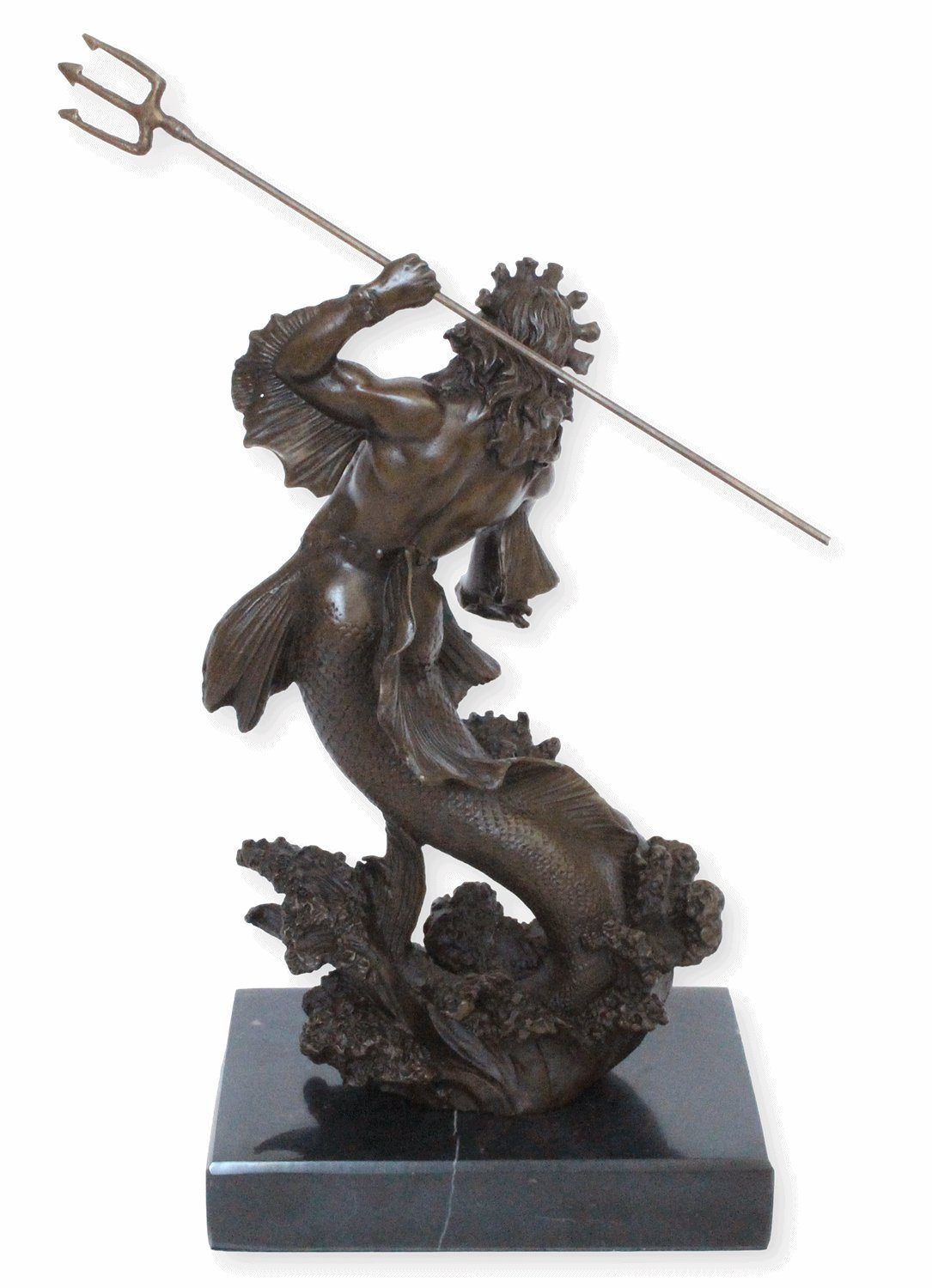 cm Bronze auf JS H Bronzeskulptur Bronzefigur 30 Marmorsockel GartenDeko Dekofigur Poseidon
