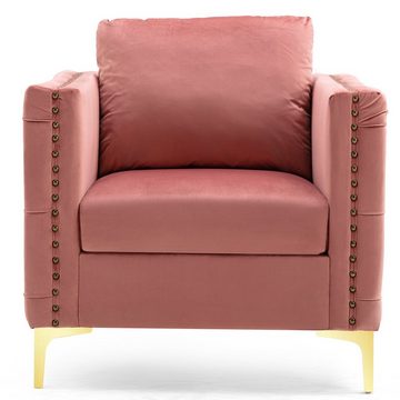 Merax Chesterfield-Sessel mit Armlehne und goldenen Beinen, Armlehnensessel, Relaxsessel aus Samt und Holz, Fernsehsessel