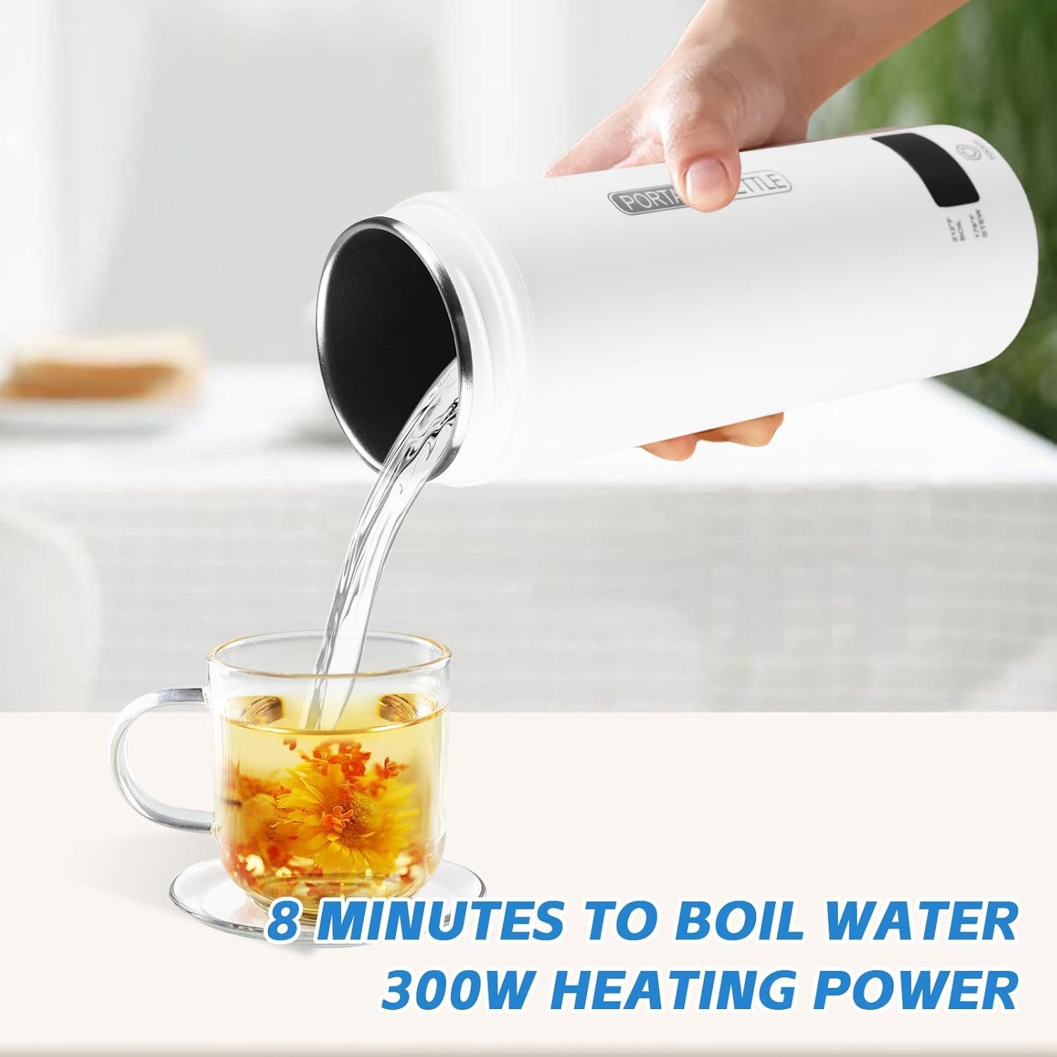 Athlix Reise-Wasserkocher Mobiler Wasserkocher 450ml Reise Wasserkocher Tragbar Tee Kaffee, 300 W, 4 Temperaturstufen, SUS316-Edelstahl, Doppelwandig