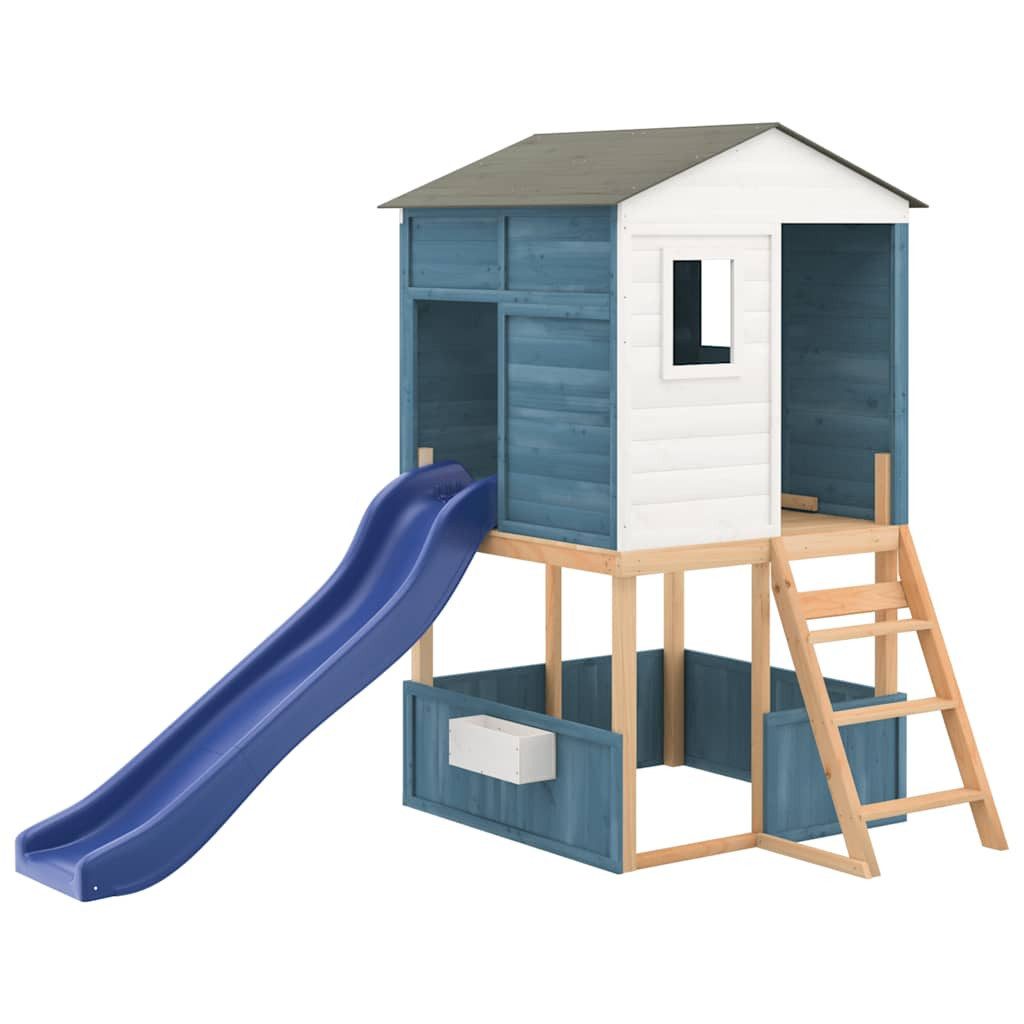 vidaXL Spielturm Spielturm Weiß und Blau Massivholz Tanne