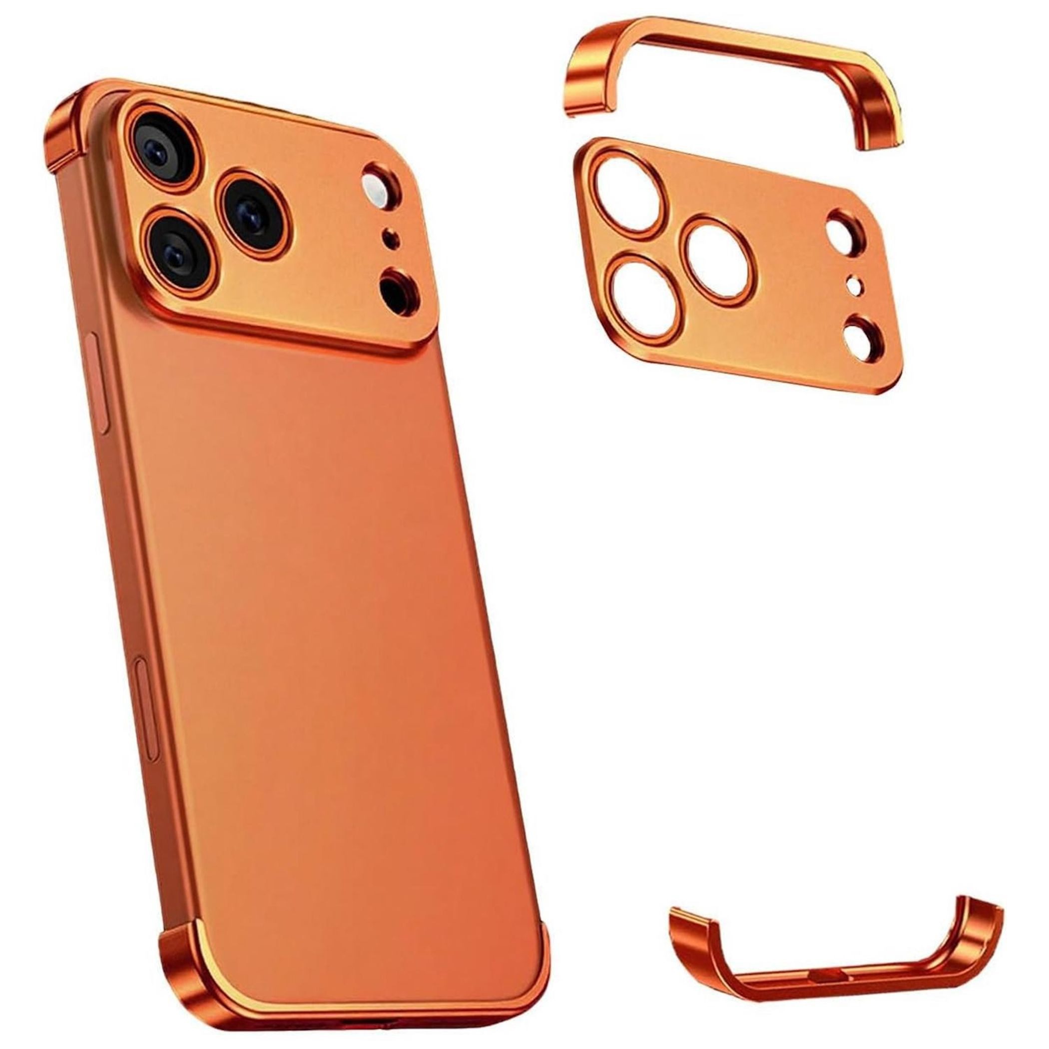 Wigento Handyhülle Für Apple iPhone 17 Pro Max Titan Rahmen Hülle mit Kameraschutz Orange, Ultradünn, Vier-Ecken-Schutz, Kameraschutz