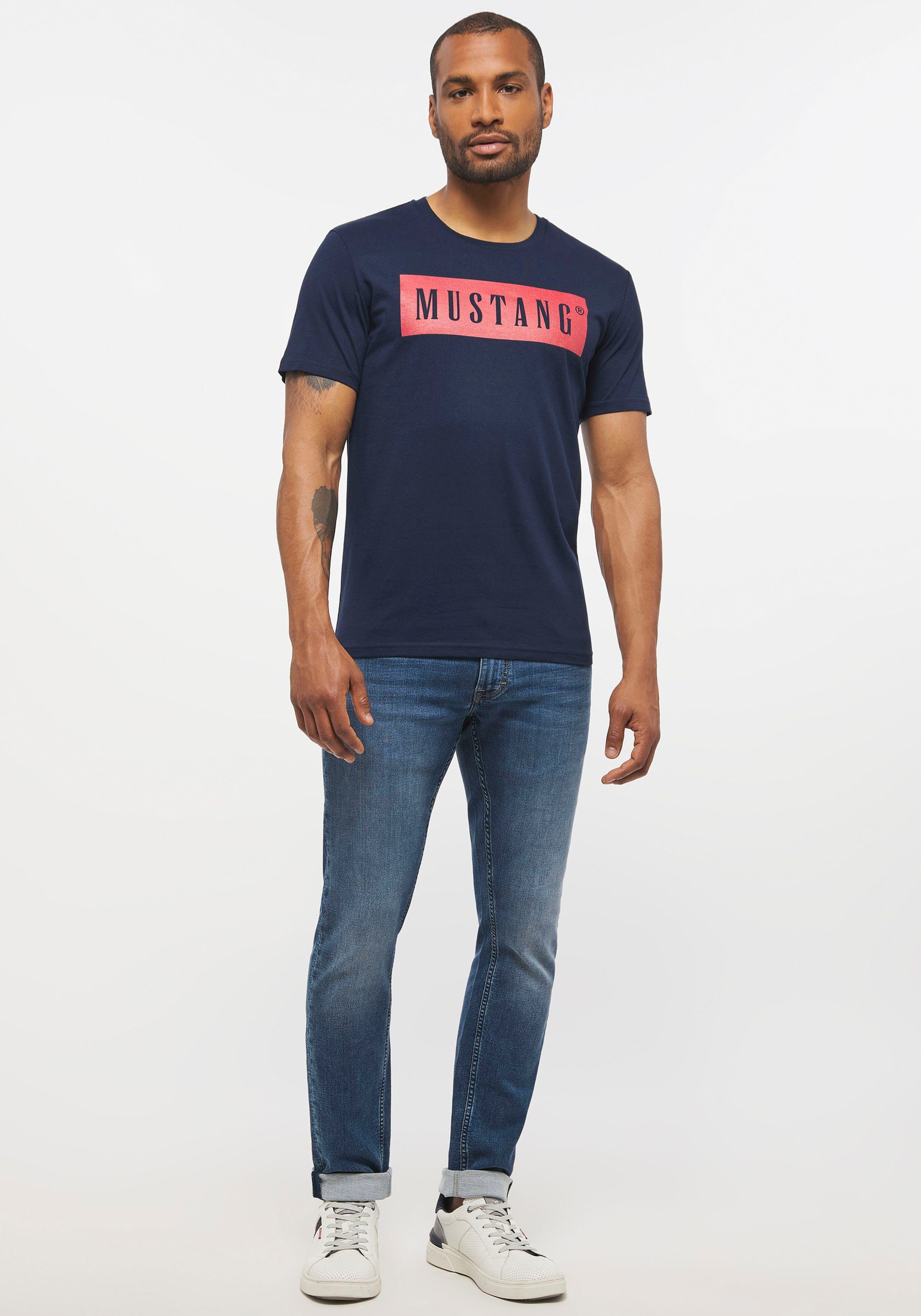 blue mit MUSTANG Logoprint T-Shirt nights