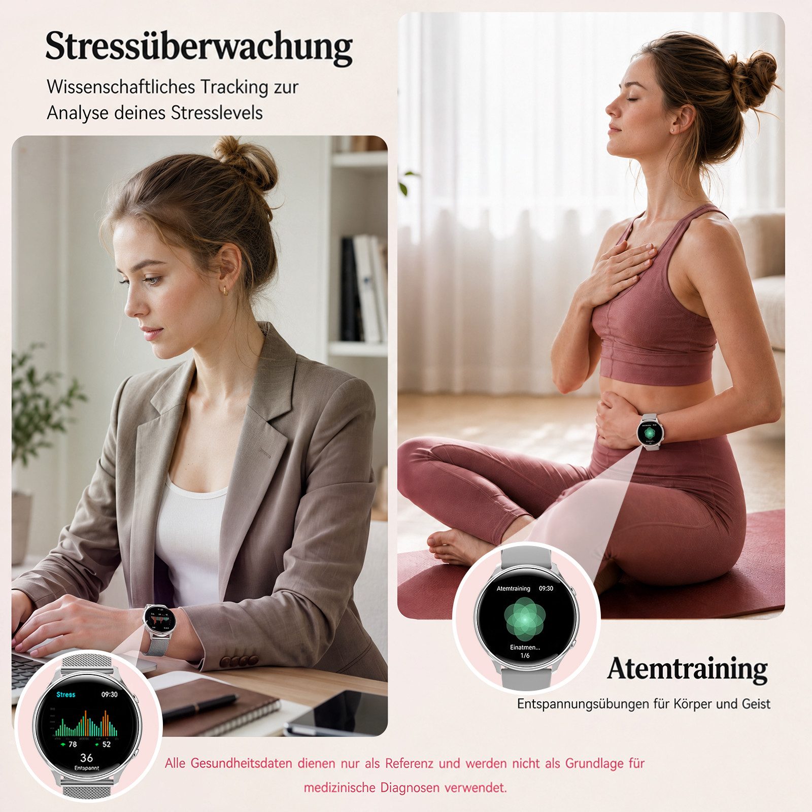 Whraills Smartwatch Damen 4.7mm ultradünn mit 120+ Sportmodi/Pulsuhr/Blutdruck Smartwatch 1,43″ AMOLED Display Fitnessuhr Damen mit SpO2/Schlafmonitor,Zyklus, Stressmessung,Atemtraining,20 Tage Akku,IP68, Geschenk für Frauen silberfarben