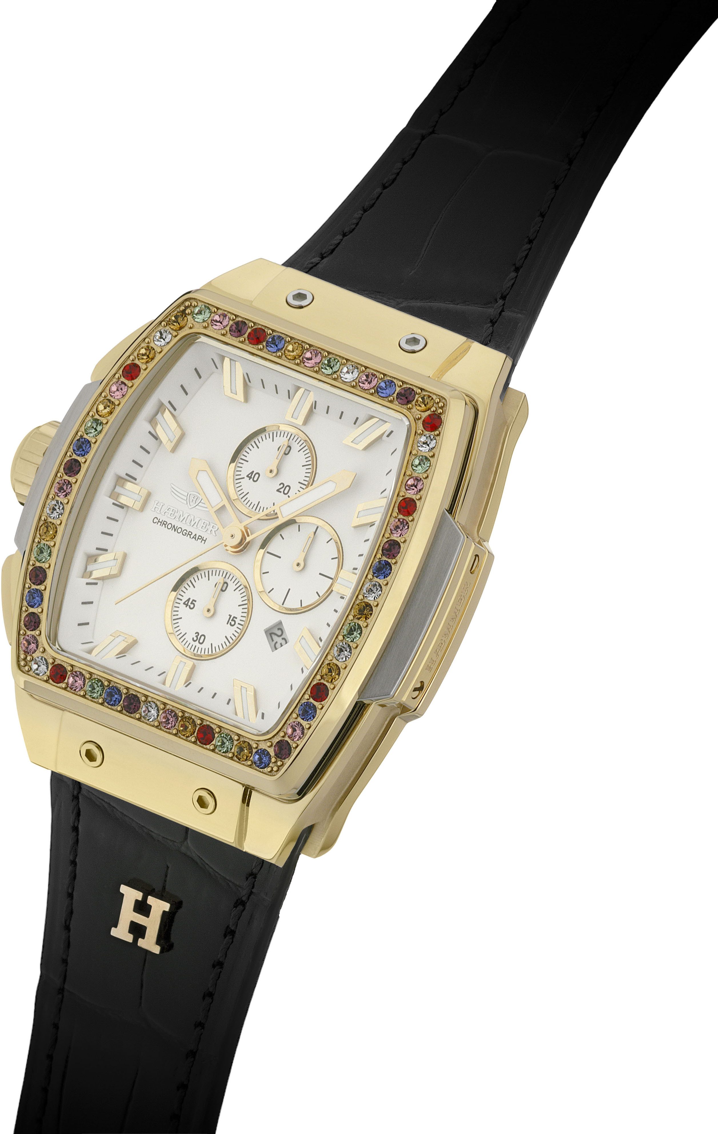 HAEMMER GERMANY Chronograph TONNEAU NOELLE, T-007, Quarzuhr, Armbanduhr,Damenuhr,Lederarmband,digital,Datum,Stoppfunktion