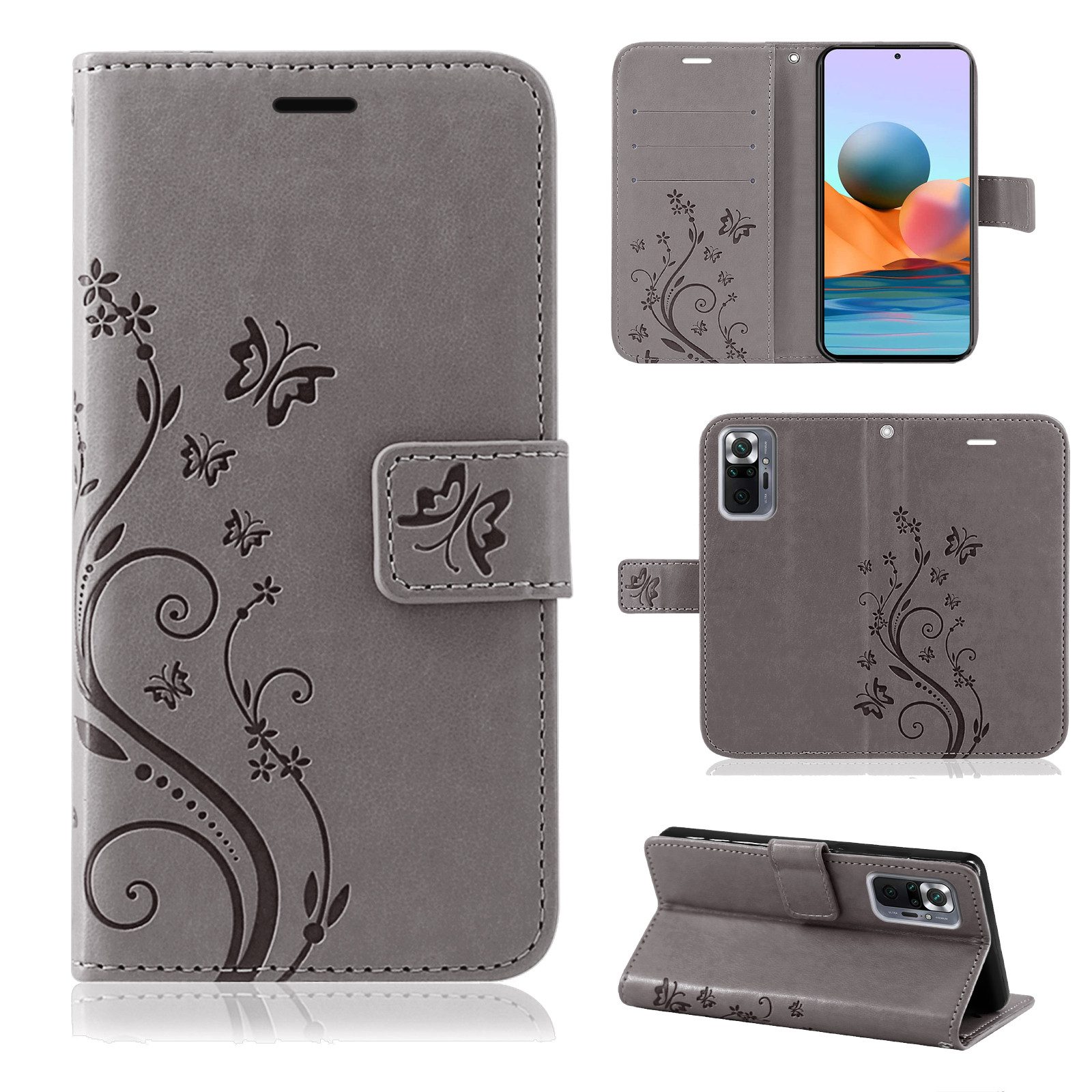 betterfon Handyhülle für Xiaomi Redmi Note 10 Pro, Wallet Case Klapphülle mit Blumen-Muster, Bookstyle-Hülle: Magnetverschluss 3 Kartenfächer & Standfunktion