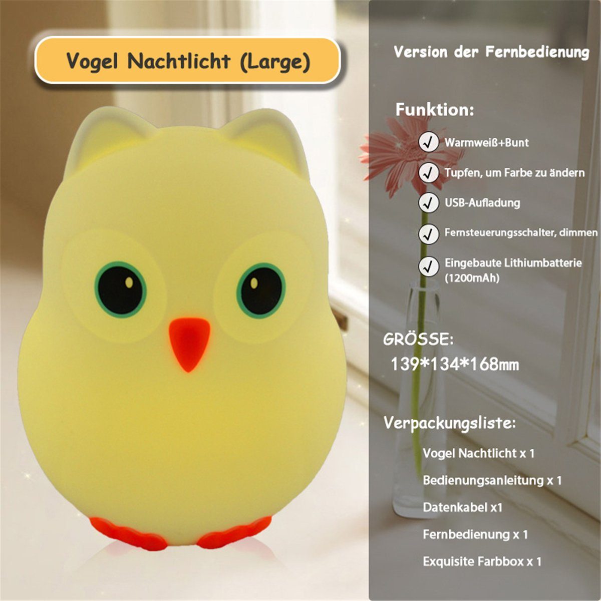 Farbe/Timer und Vogel-Nachtlicht LED Helligkeit mit K&B einstellbarer Nachtlicht