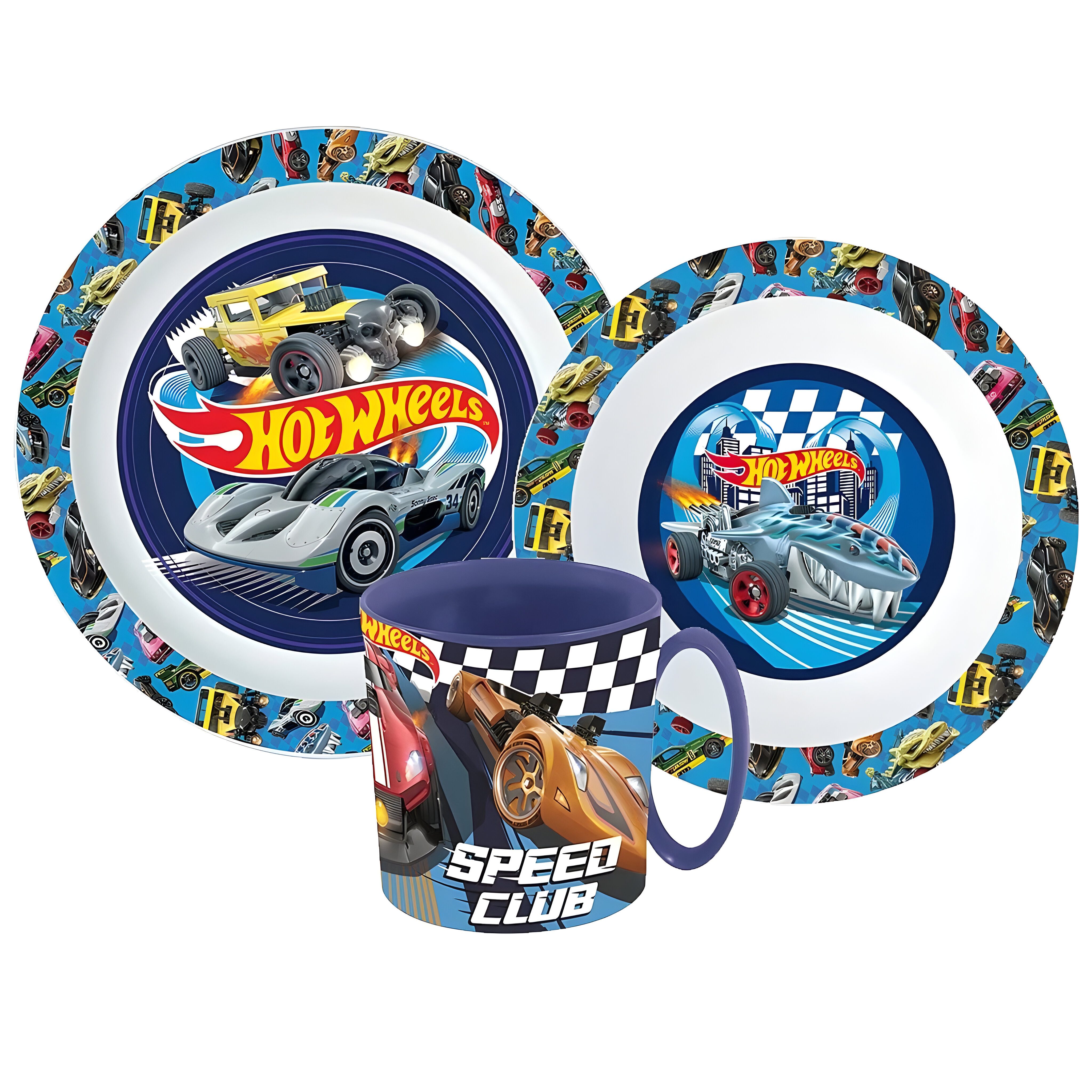 Hot Wheels Kindergeschirr-Set Hot Wheels Racing Kinder Geschirr-Set 3 teilig (3-tlg), 1 Personen, Becher 350 ml Teller Schüssel