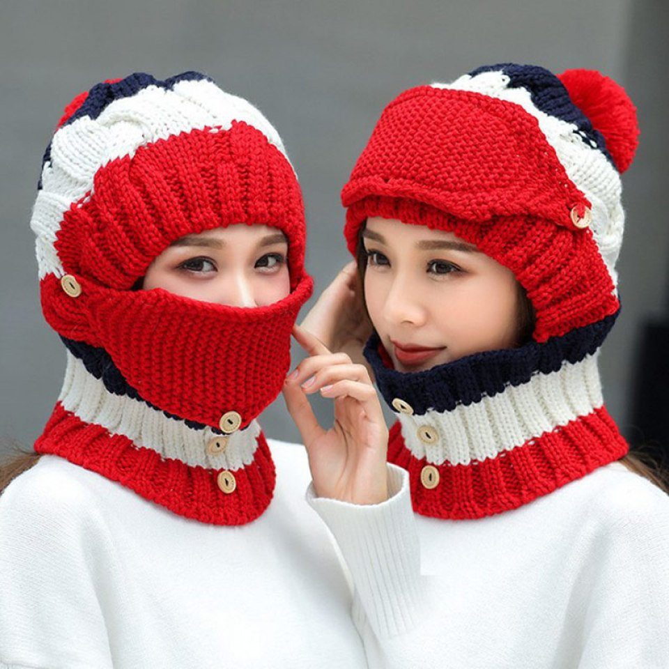Gesicht Blusmart Hut Lätzchen Winter & Abdeckung Plus Schal Samt Rot Herbst Mütze Frauen