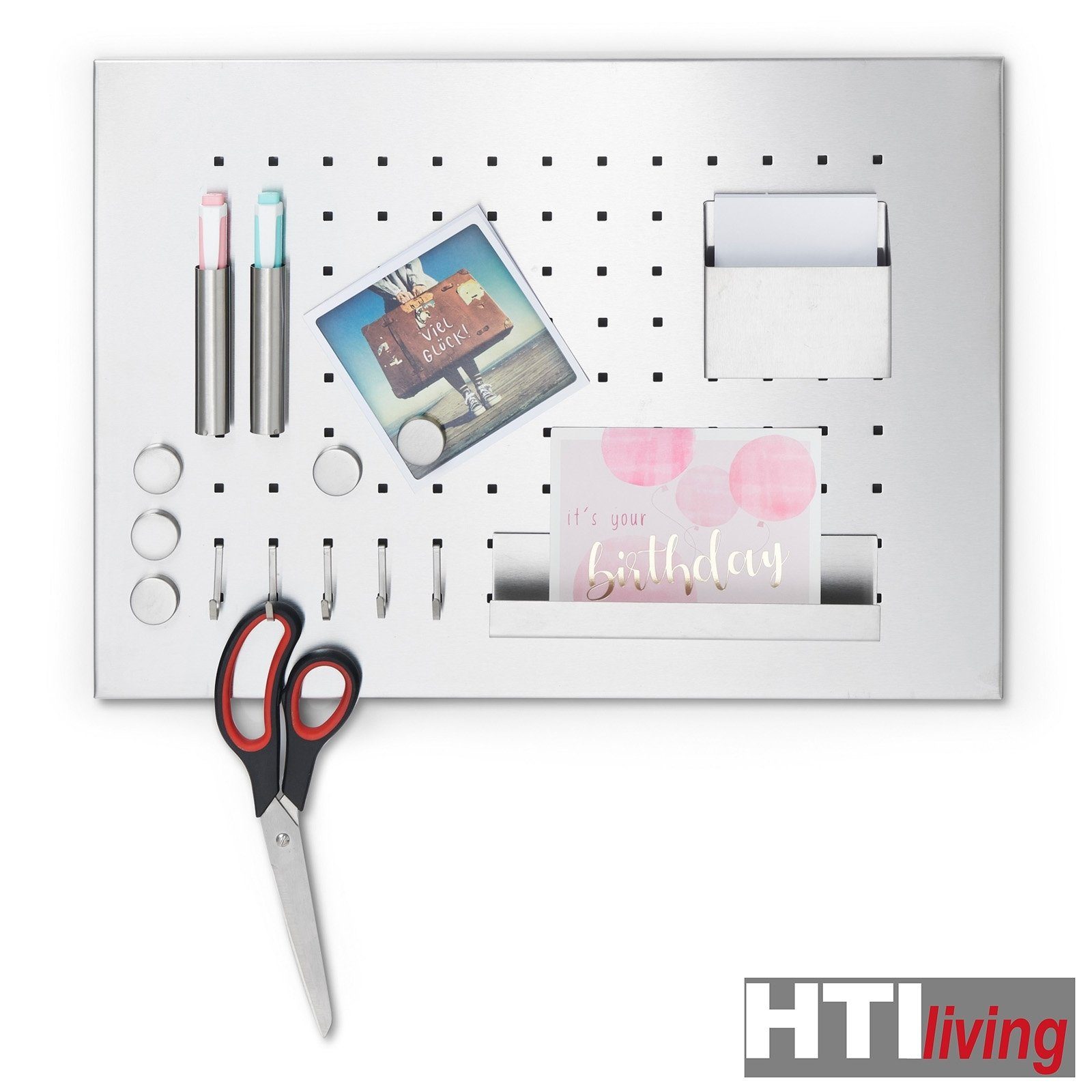 HTI-Living Pinnwand Memoboard mit Utensilien Edelstahl, Pinnwand Schreibtafel