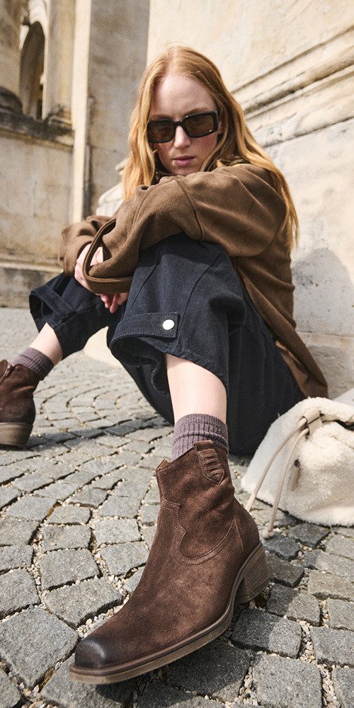 Gabor Westernstiefelette Blockabsatz, Cowboyboots in Karreeform, Weite G (weit)