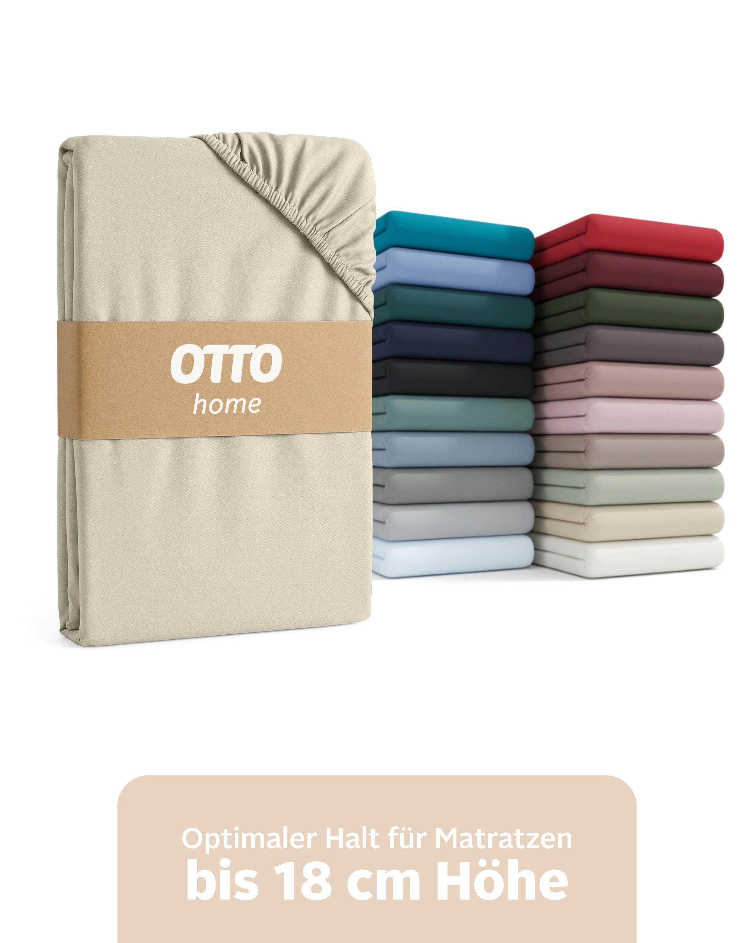 OTTO home Spannbettlaken Physalis Basic und PREMIUM Qualität, 100% Baumwolle, Jersey und Biber, Jersey (160 g/m), Gummizug: rundum, (1 Stück), Bettlaken für Matratzen bis 18 cm Höhe, Spannbetttuch, Laken