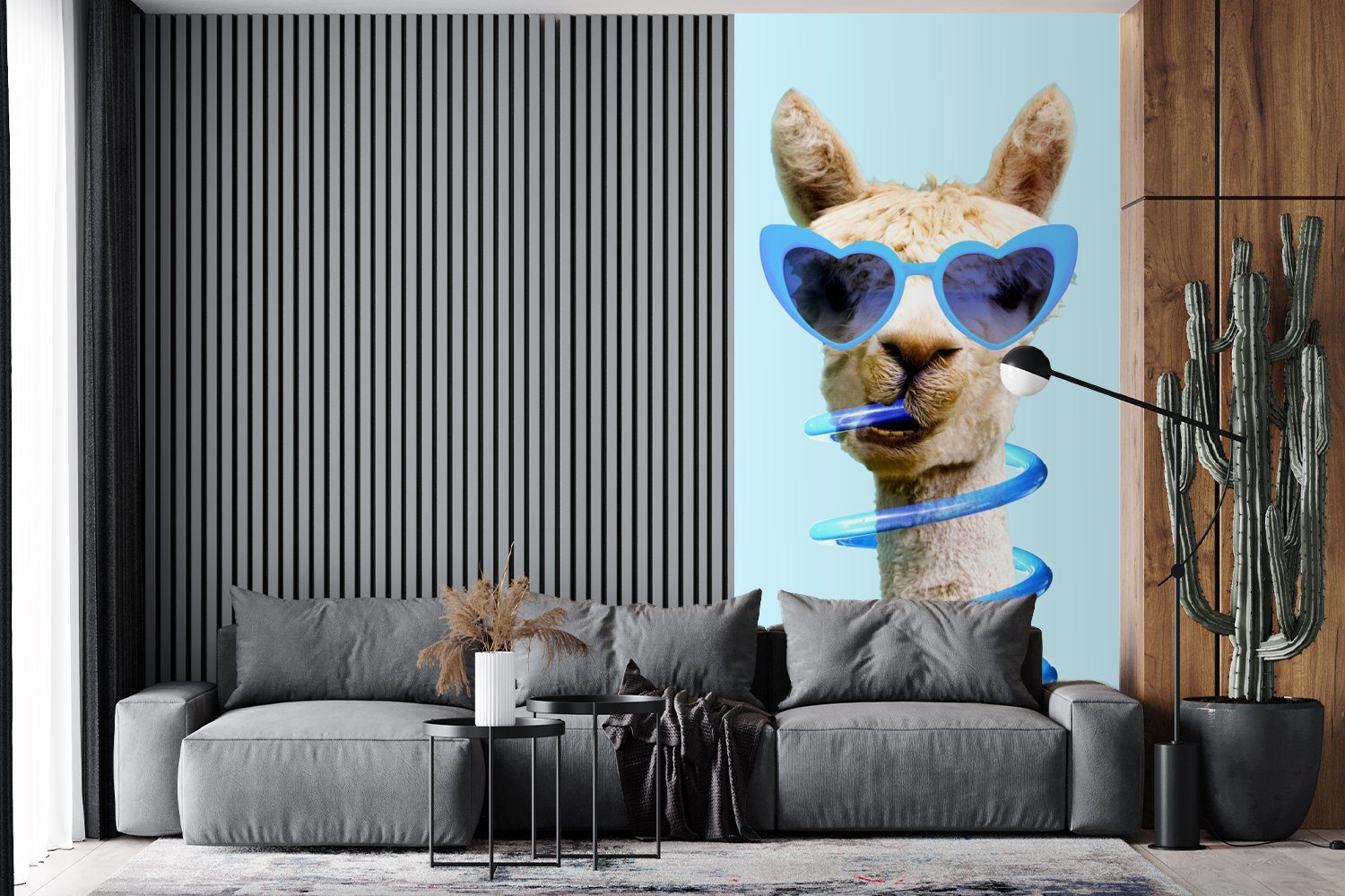 Blau Matt, Tier, - Küche, - - Vliestapete für bedruckt, Fototapete Lama St), Fototapete MuchoWow Sonnenbrille Wohnzimmer Schlafzimmer (2
