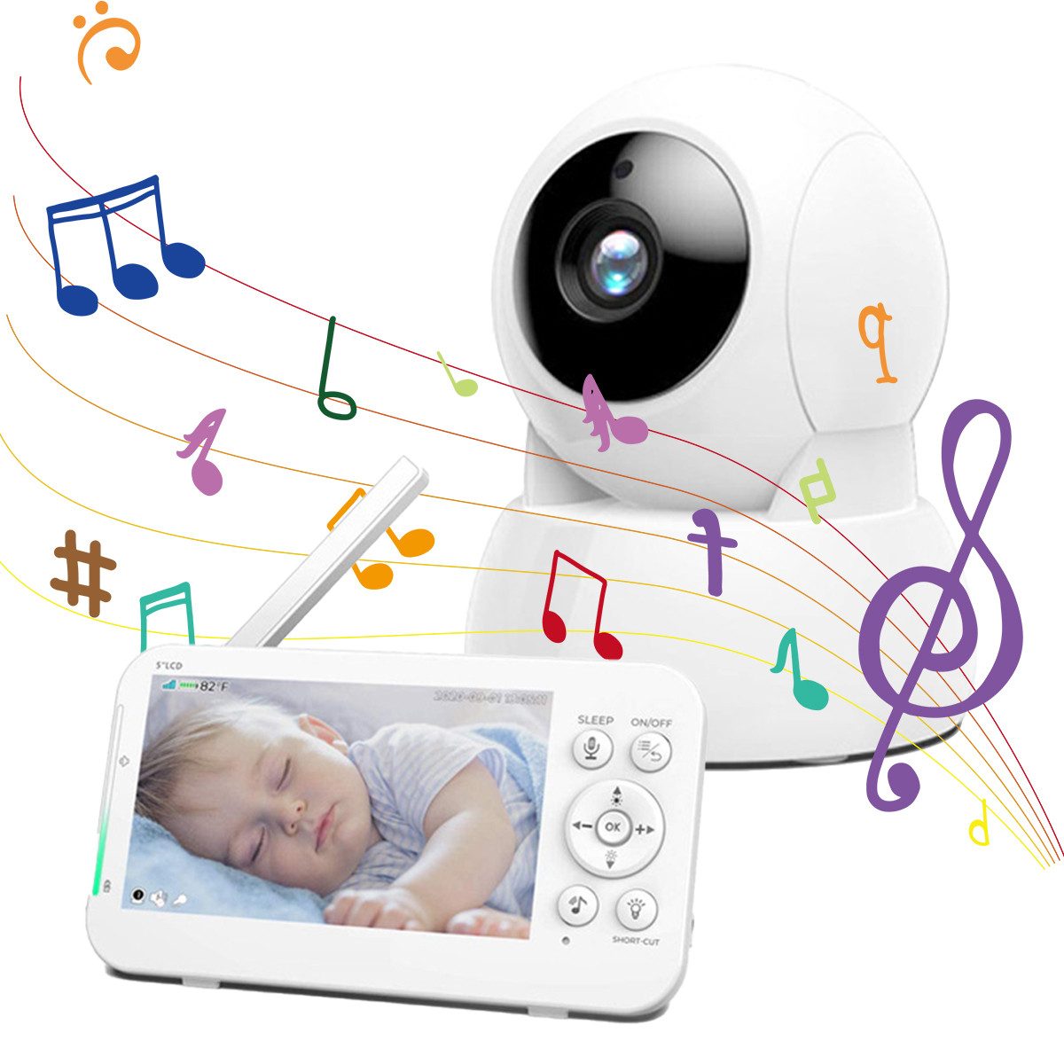 Video-Babyphone Extra Großer 5-Zoll-HD-LCD-Bildschirm-Baby- Kamera-Monitor