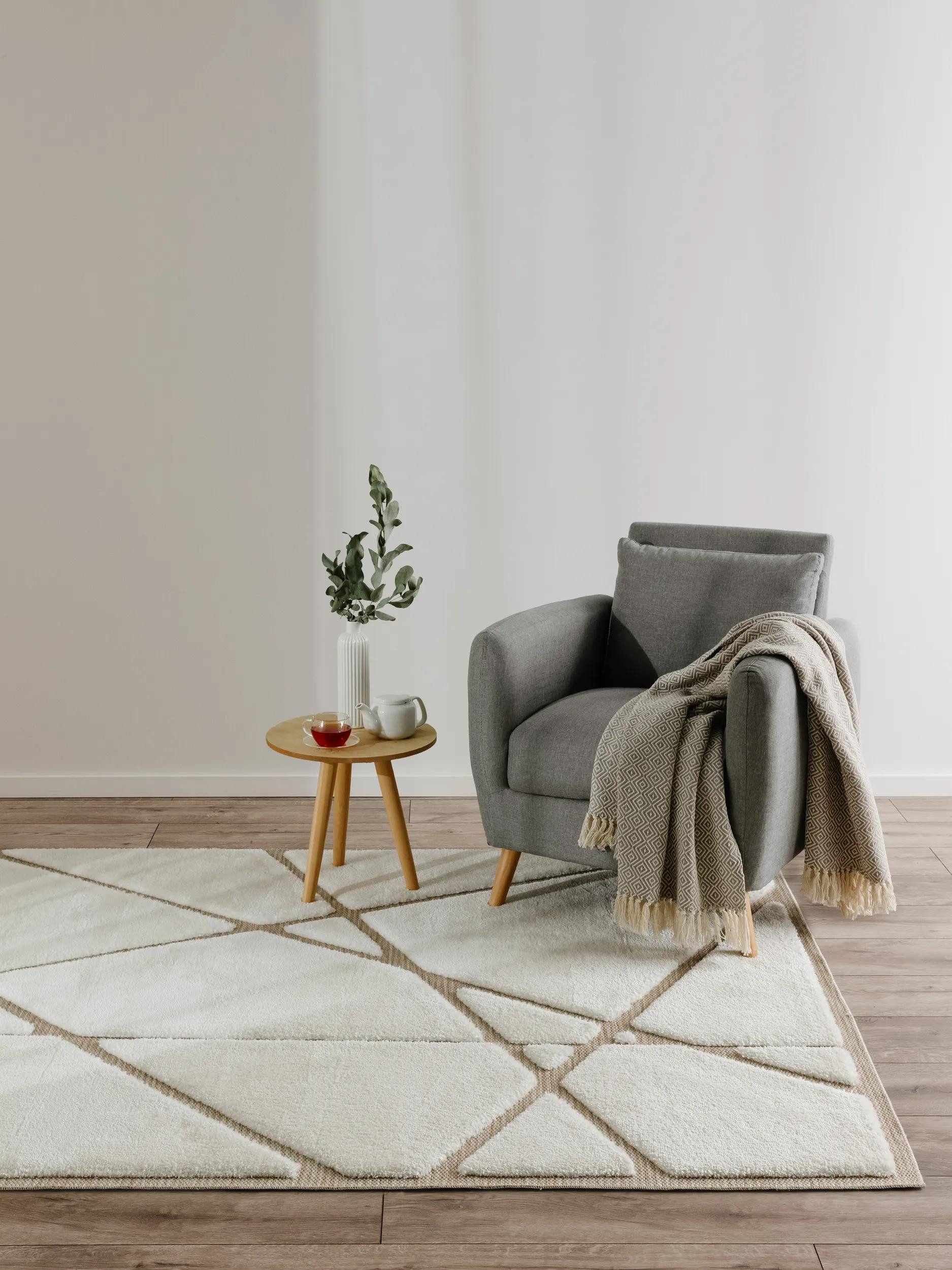 benuta Teppich Elvy, rechteckig, Höhe: 11 mm, Hochflor Teppich Wohnzimmer, Geometrische Muster, Flauschig, Modern