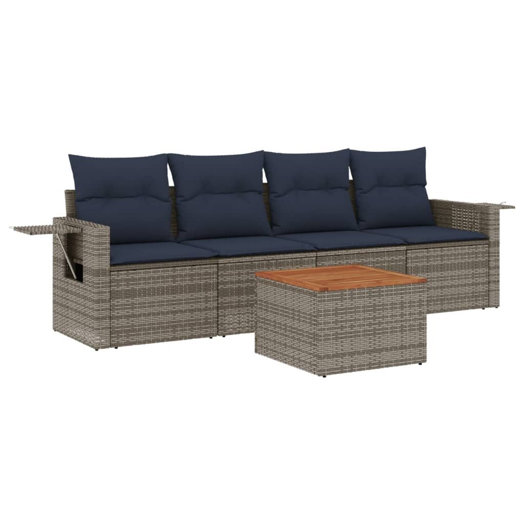 vidaXL Sofaelement 5-teiliges Gartensofa-Set mit Kissen, grau, Polyrattan (1 St)