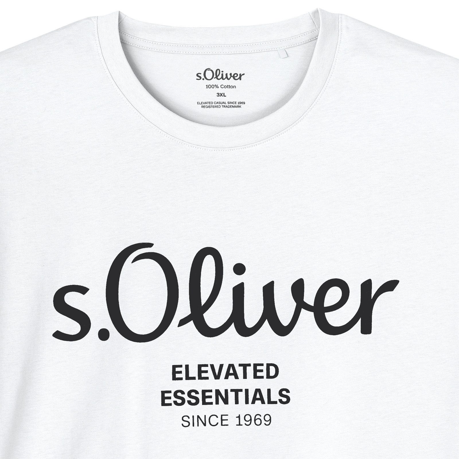 s.Oliver Rundhalsshirt s.Oliver Übergrößen T-Shirt weiß Logo-Frontprint