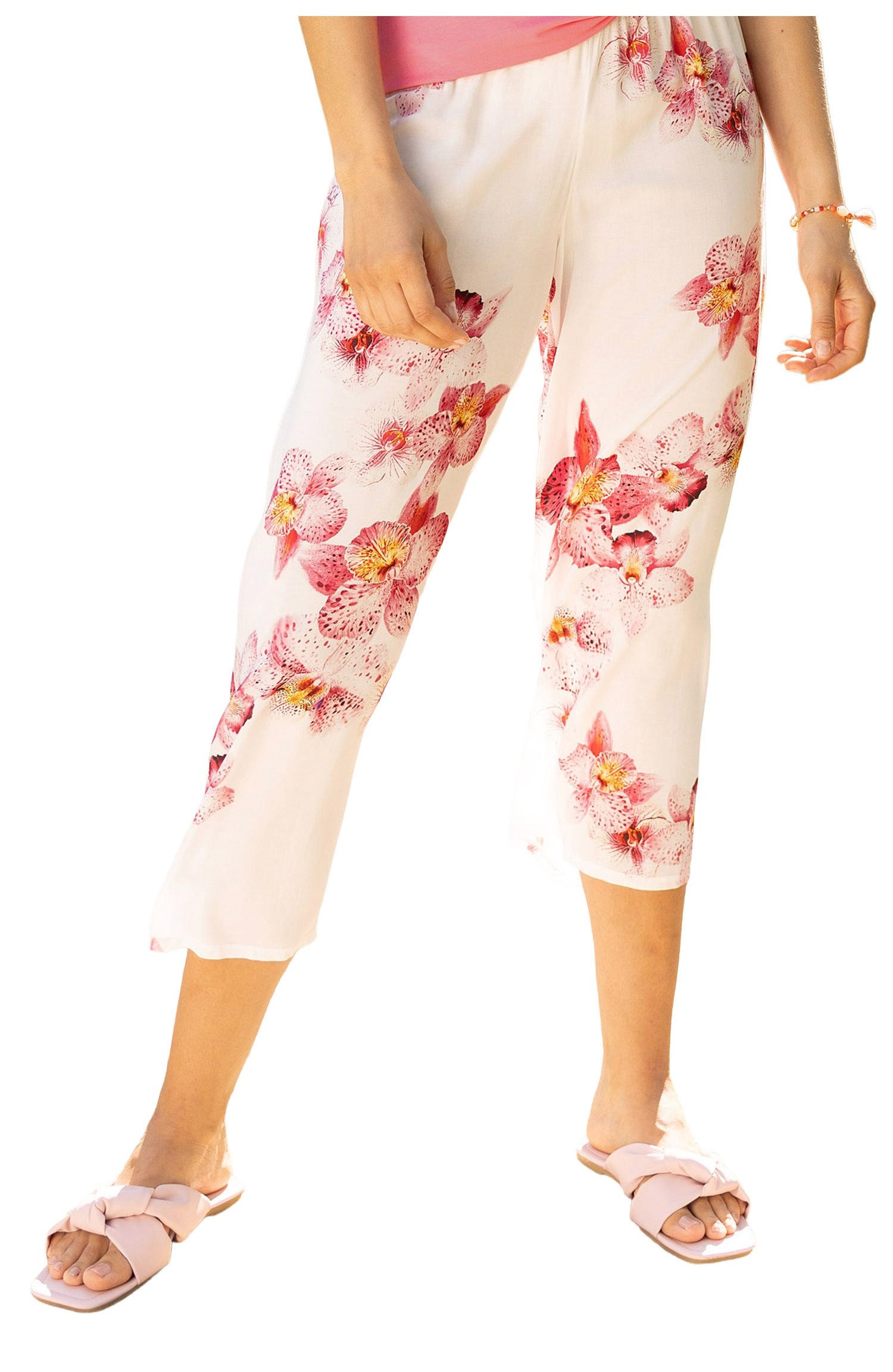 Pyjamahose Edle Damen Pyjama Culotte Orchidee