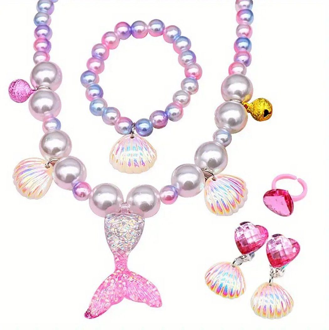 TUABUR Bead-Ketten-Set Meerjungfrau-Halskette-Armband-Set, Meerjungfrau-Schmuck-Set pink