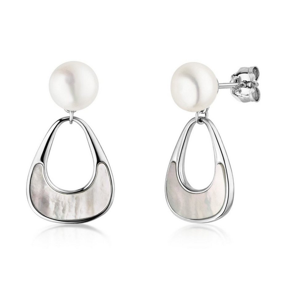 Sterling Paar Ohrstecker Damen Silber, Perlen SO-295, 925 Ohrringe Perlmutt Materia mit Anhänger rhodiniert