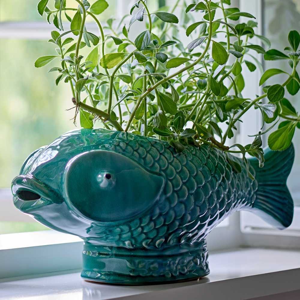 Bloomingville Blumentopf Bloomingville Blumentopf HIRO Grün FISCH Übertopf 43x19 cm