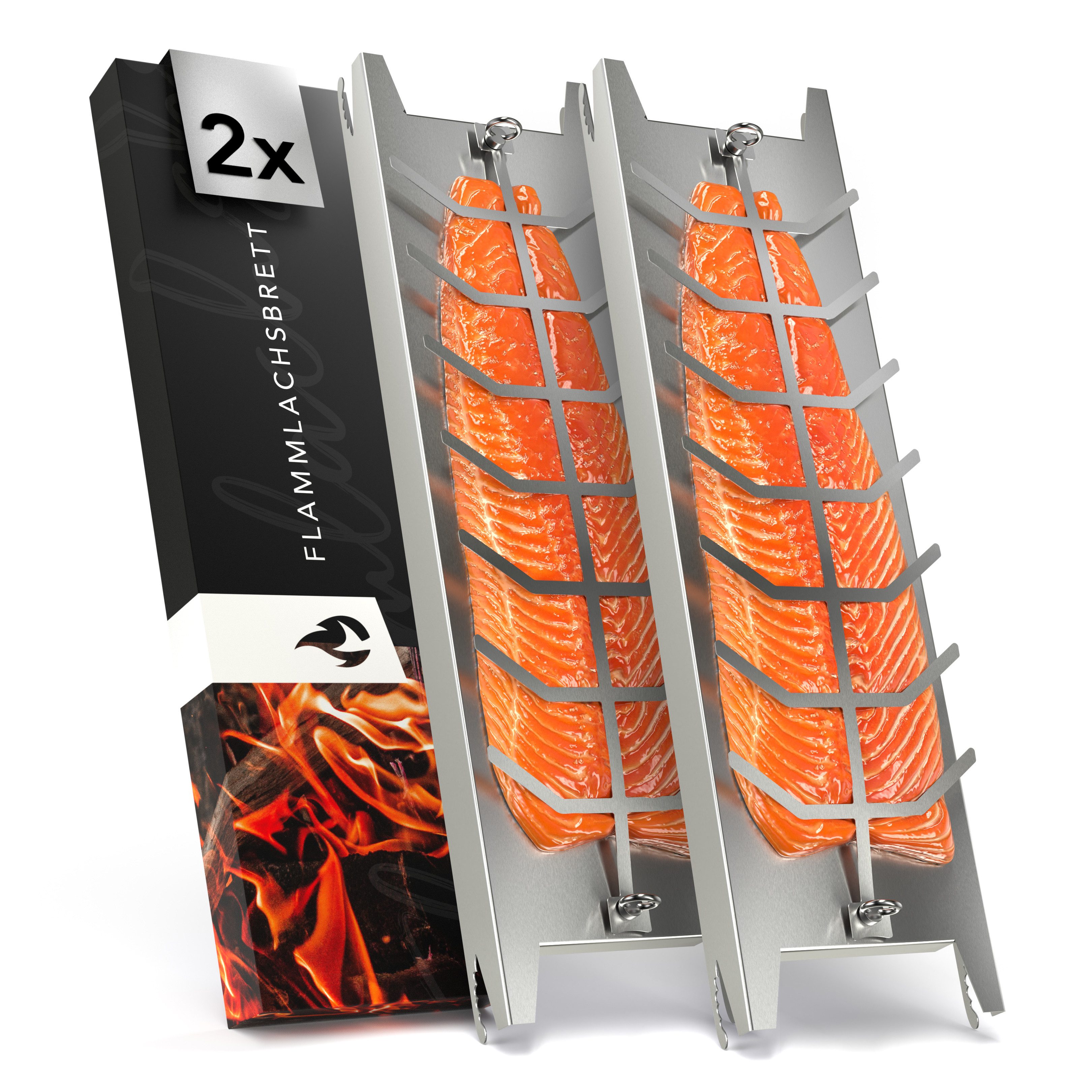 NewHabitat Grillerweiterung Flammlachsbrett Edelstahl 59cm I Extra langer Flammlachshalter (Komplettset, 2-St., 100% Edelstahl), Spülmaschinenfest
