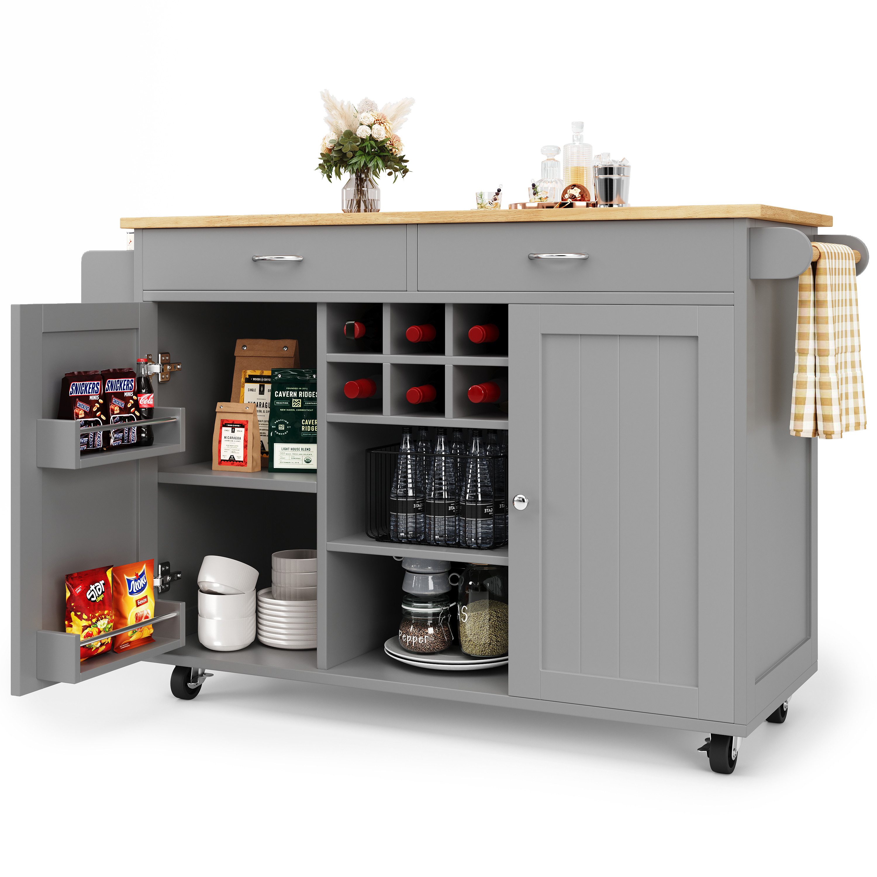 MODFU Küchenwagen Multifunktionale Kücheninsel,Küchewagen, mit 2 günstig online kaufen