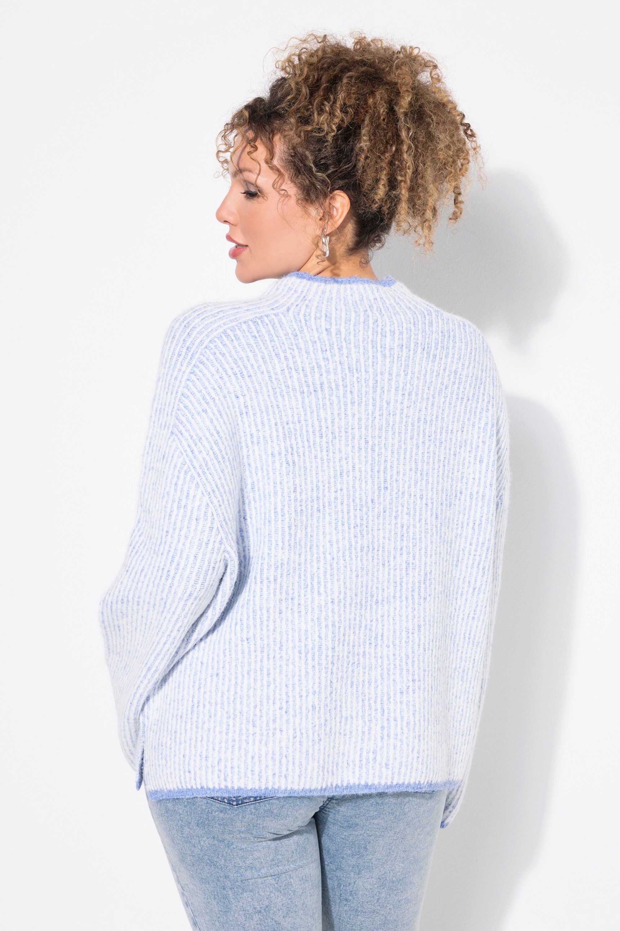 Ulla Popken Strickpullover Pullover Streifen Stehkragen Langarm
