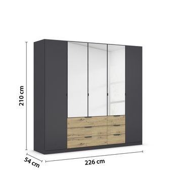 freiraum Drehtürenschrank Davoa in grau metallic / Eiche Artisan / Spiegel - B/H/T: 226/210/54 cm