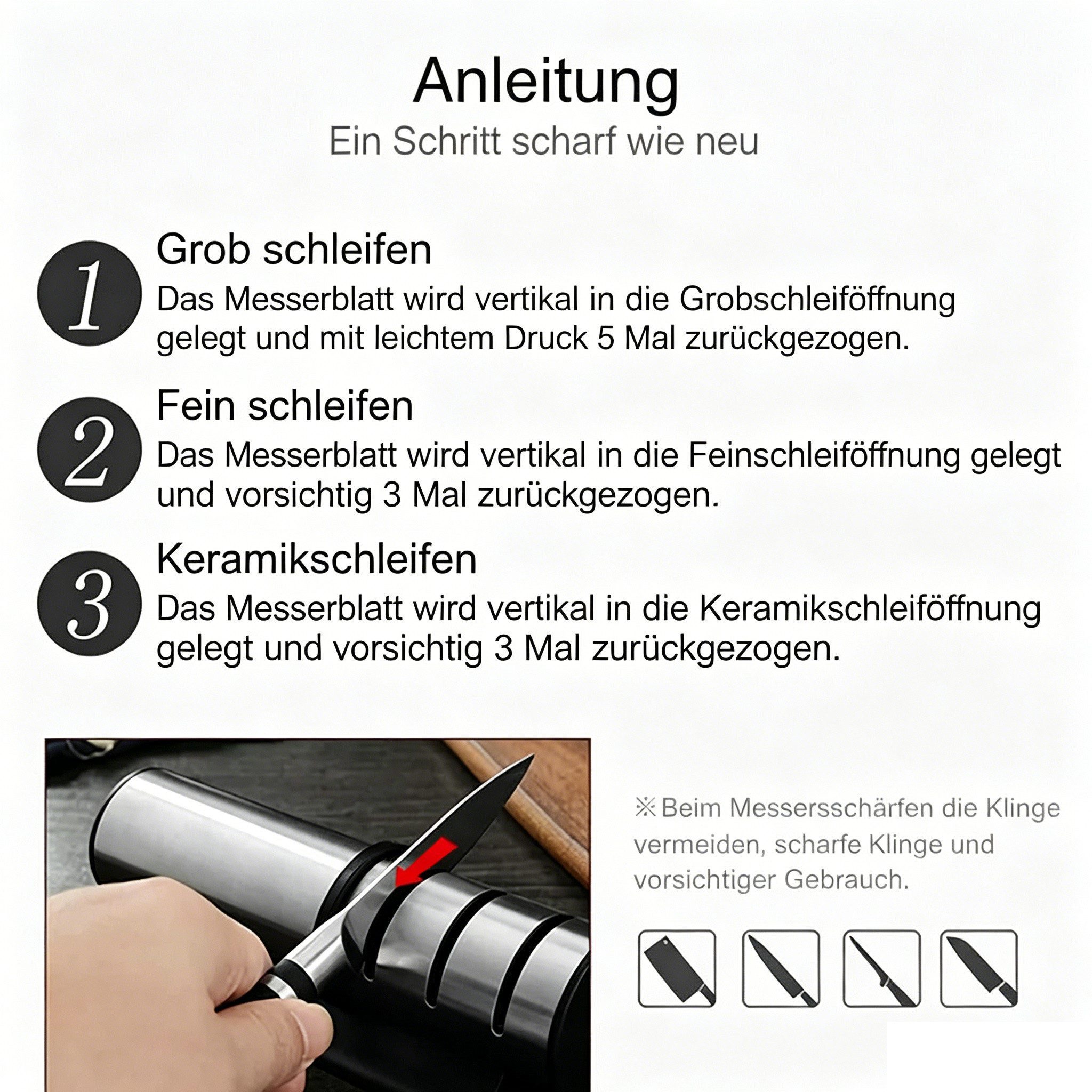 Fyrove Messerschärfer Messerschleifer Messerschärfer 3 Stufen Schleifstein Hand Schärfer, Messerschärfer Rollschleifer mit 2 Diamant-Rollen & 1 Keramik-Rolle – Bild 3 von 5