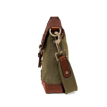 DRAKENSBERG Umhängetasche Messenger Bag »Mila« Oliv-Grün, kleine unisex Schultertasche, handgemacht aus Canvas und Büffelleder