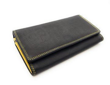 JOCKEY CLUB Geldbörse echt Leder Damen Portemonnaie lang mit RFID Schutz, bicolor, außen schwarz, mit Kontrastnaht