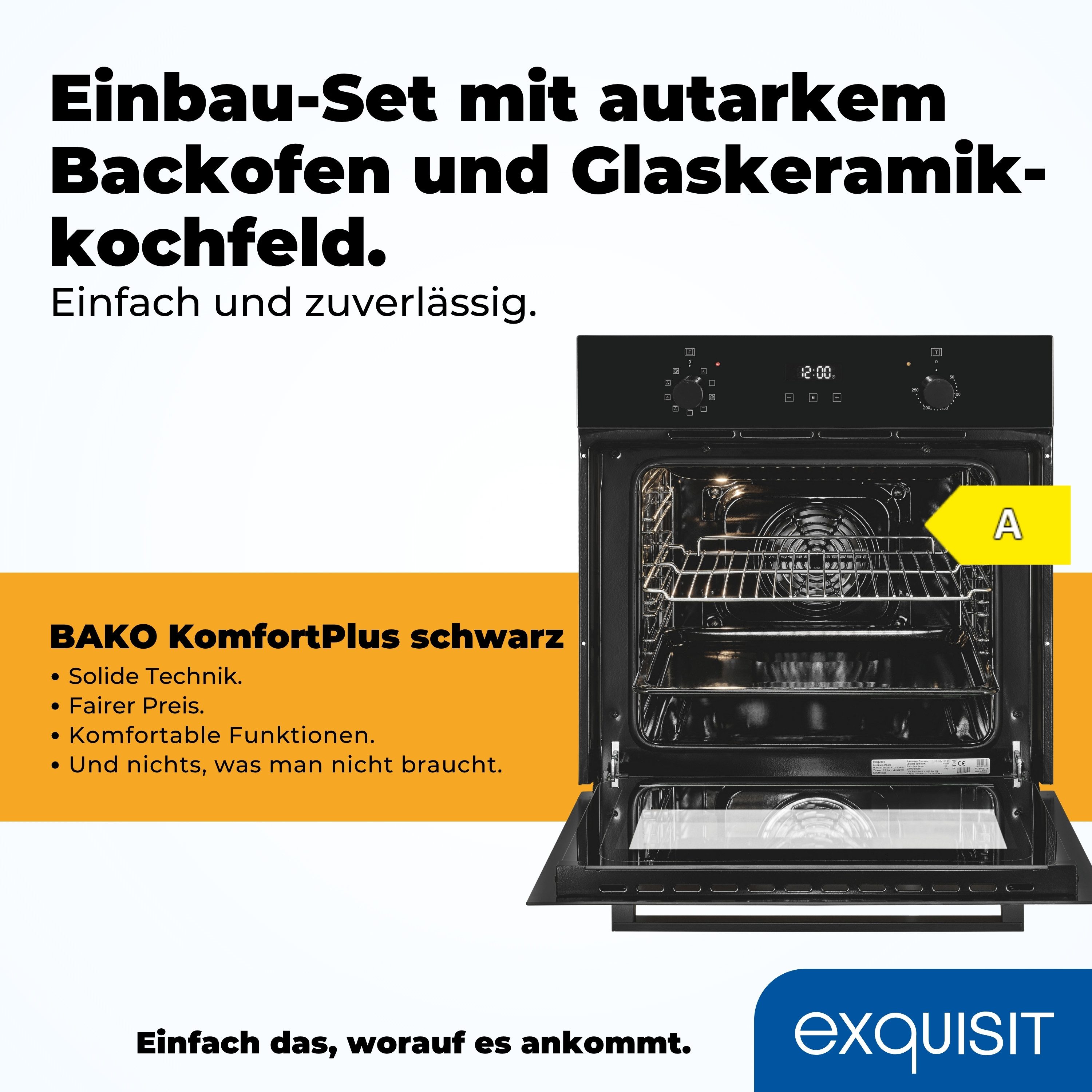 exquisit Backofen-Set BAKO KomfortPlus schwarz, mühelos kochen: ca.70°C Sauce warmhalten, ca.92°C Brühe simmern