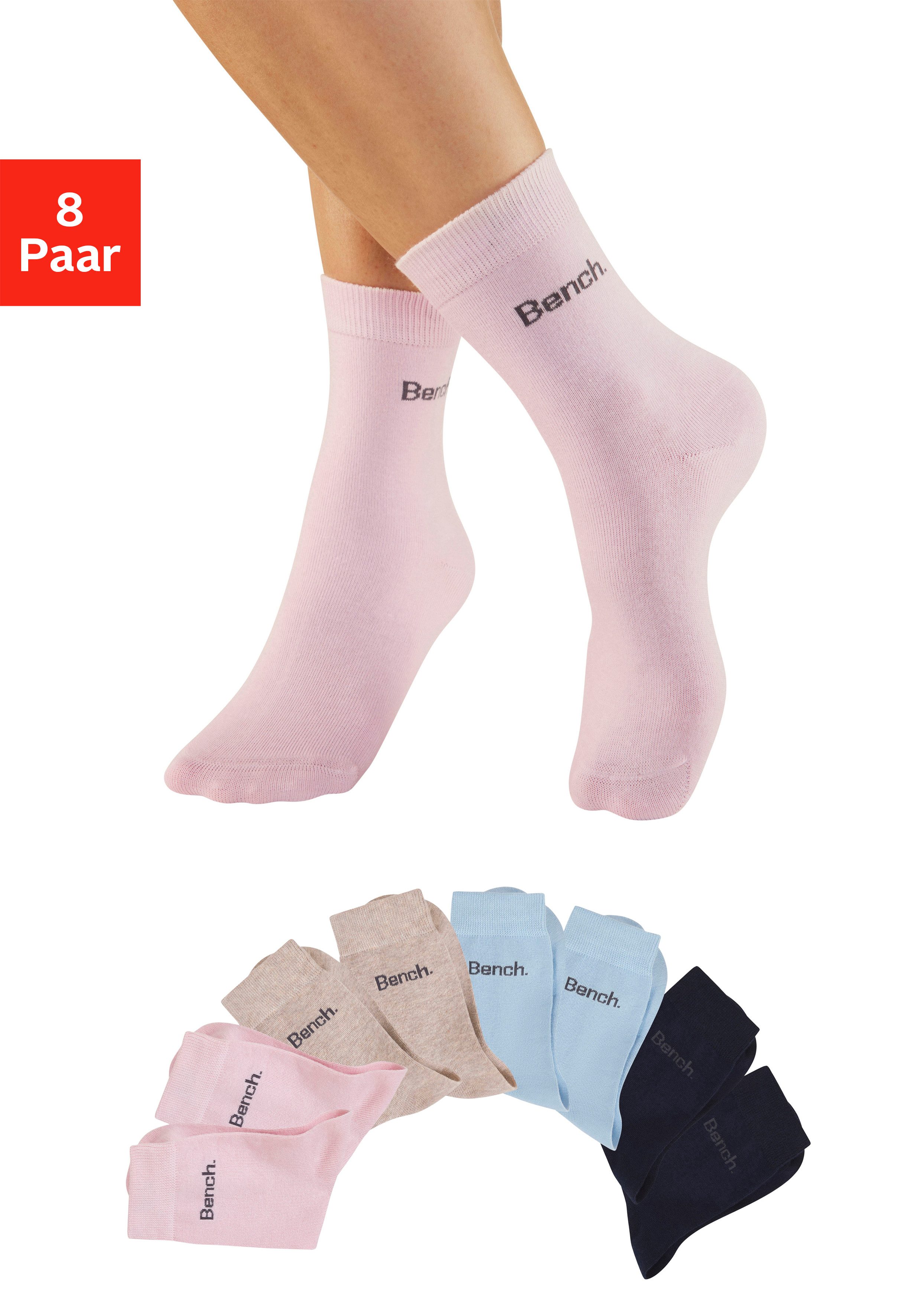 Bench. Basicsocken Damen Logosocken (Packung, 8-Paar, Gr. 35-38 bis 39-42) klassisch mit Baumwolle