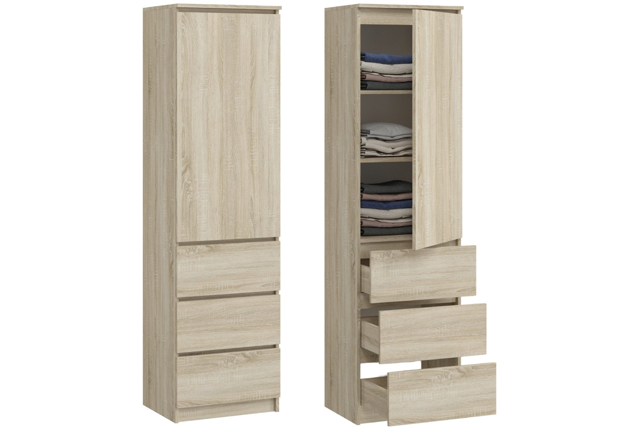 Home Collective Kleiderschrank Garderobenschrank Mehrzweckschrank Schrank platzsparend & vielseitig (50x40x180,5 cm (BxTxH), ideal für Schlafzimmer Flur & Arbeitszimmer) mit 1 Tür 3 Einlegeböden & 3 Schubladen in sonoma