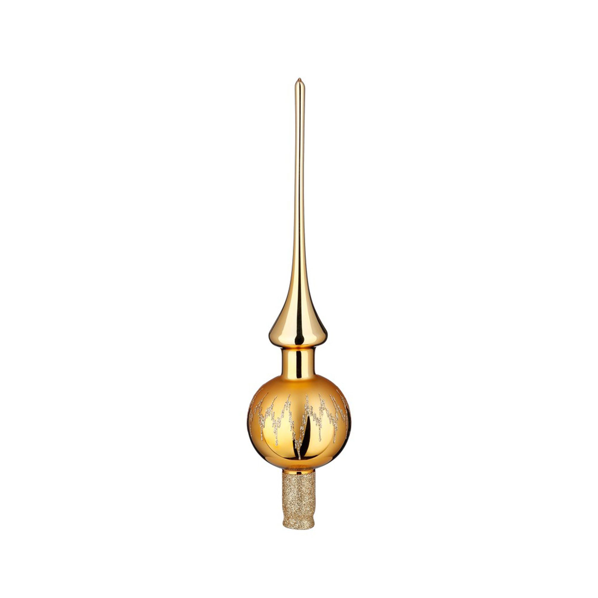INGE-GLAS® Christbaumspitze, Christbaumspitze Glas 30cm mit Zickzack Muster Gold glänzend
