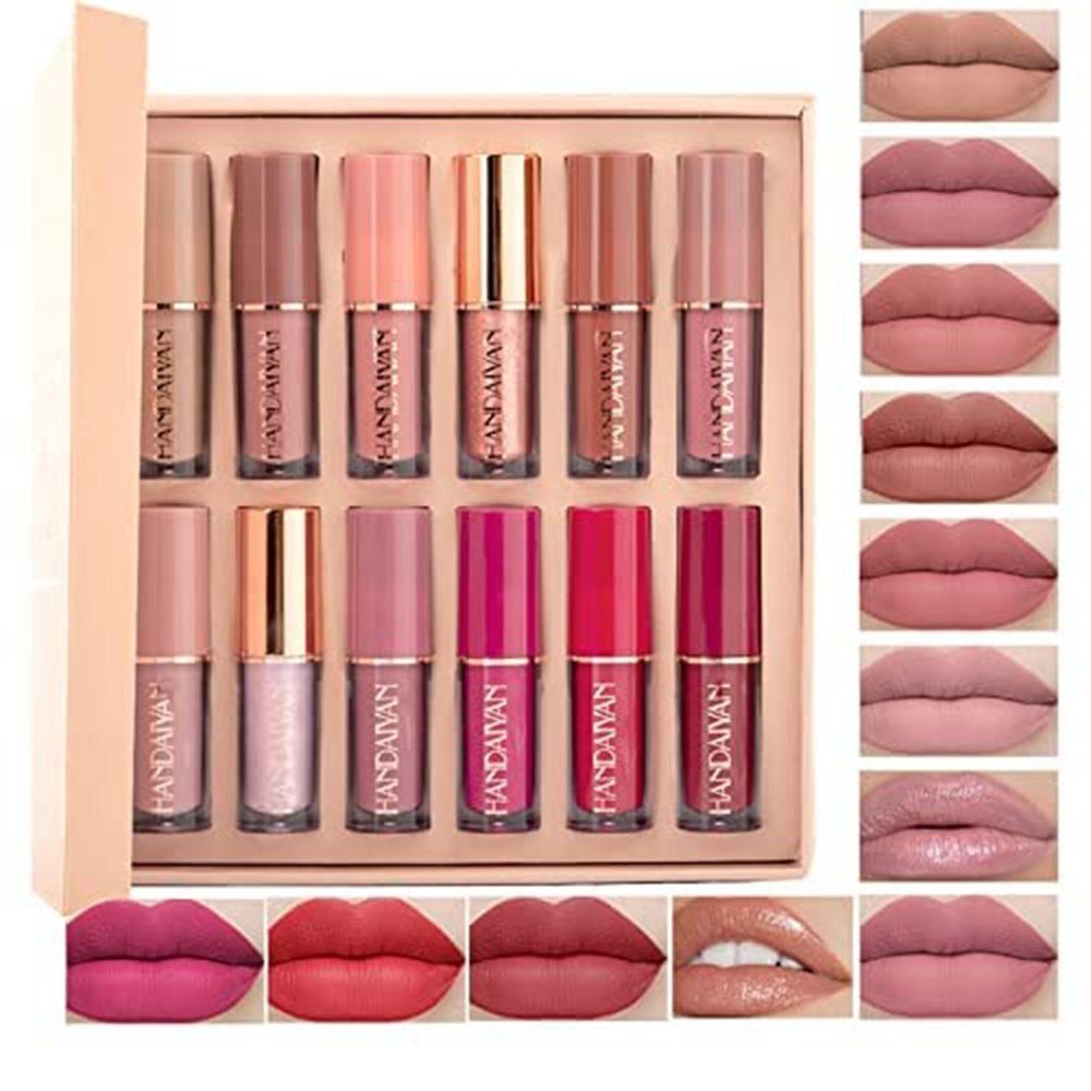 Haiaveng Lippenstift-Set 12 Farben Matt Ink Lippenstift Set,Matt Nudetöne Rose  Pink,