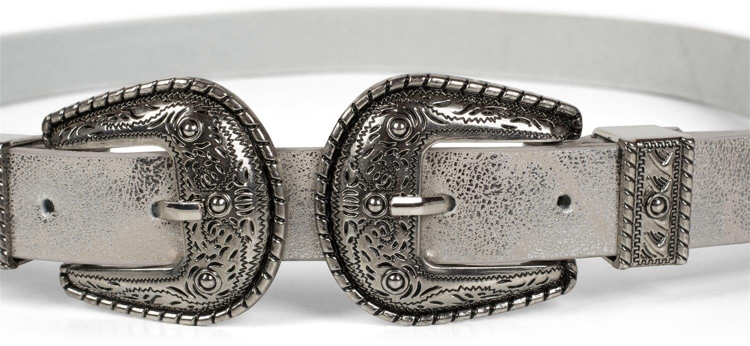 styleBREAKER Taillengürtel Gürtel Schnalle, Taillengürtel mit Doppelter Antik-Silber