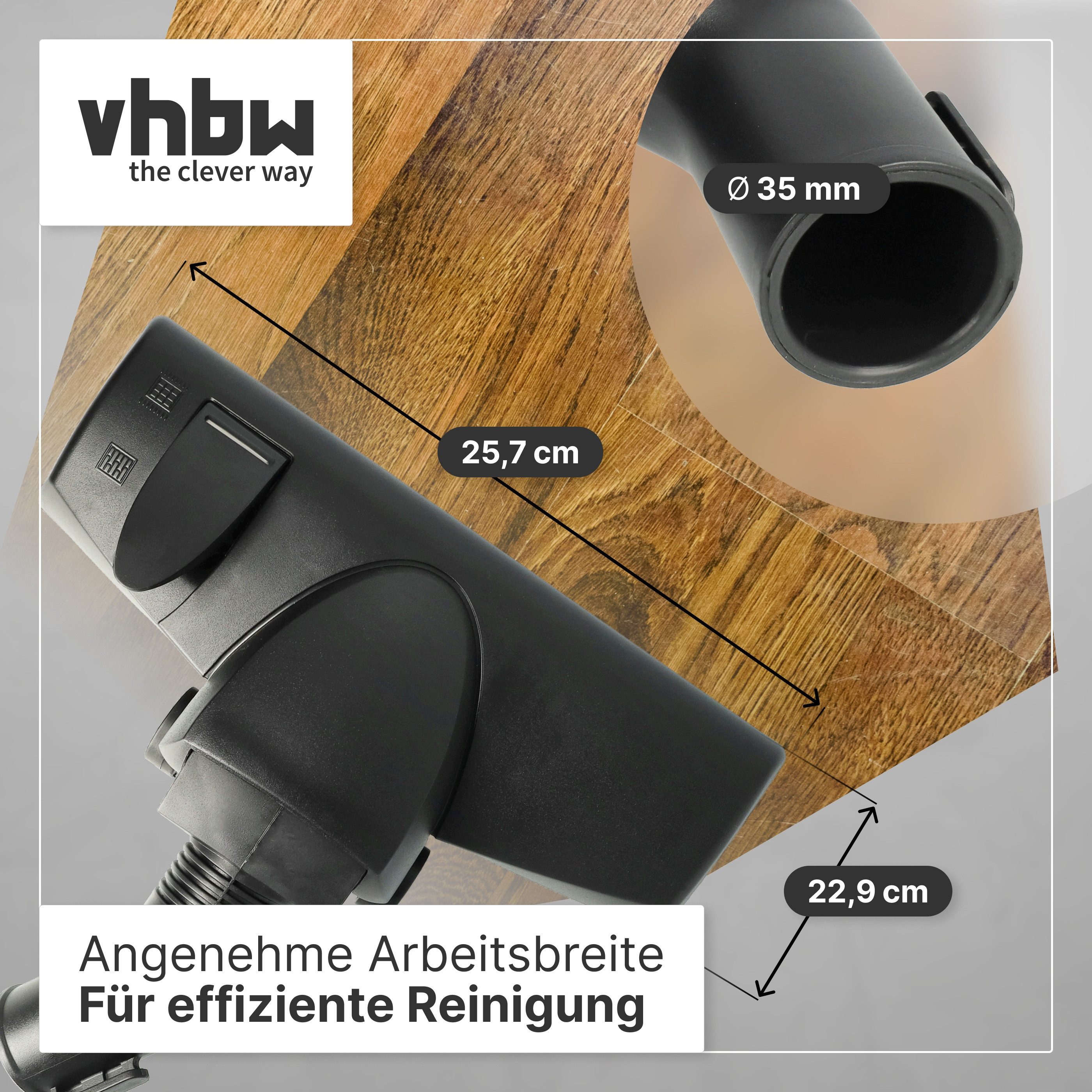 vhbw Bodendüse für Staubsauger, Kombidüse für Bodenstaubsauger mit 35 mm Rundanschluss, Mit – Bild 2 von 5