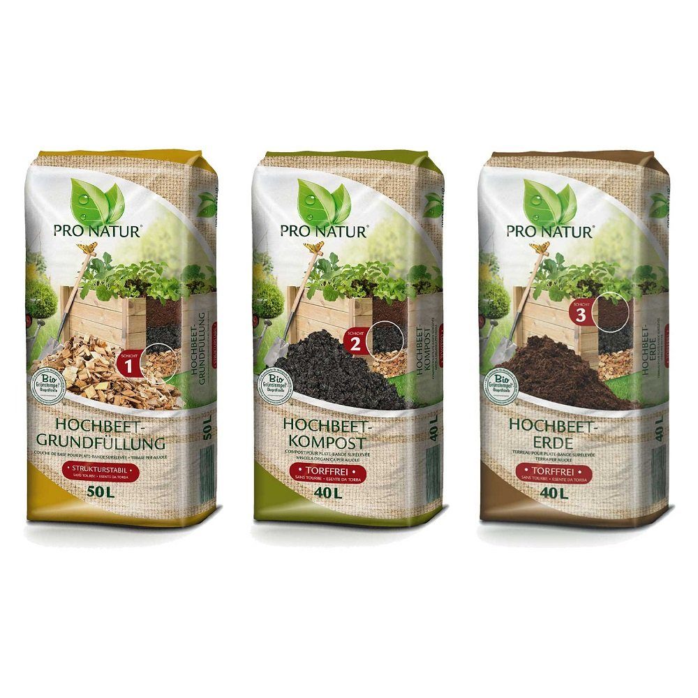 Bio-Erde Pro Natur Hochbeet Erde Set zur Komplett Befüllung 50 l Grundfüllung +