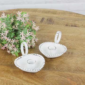 Macosa Home Kerzenhalter für Stabkerzen altweiß Landhaus shabby Herz Form (2 St), vintage Kerzenständer Deko Tisch-Dekoration