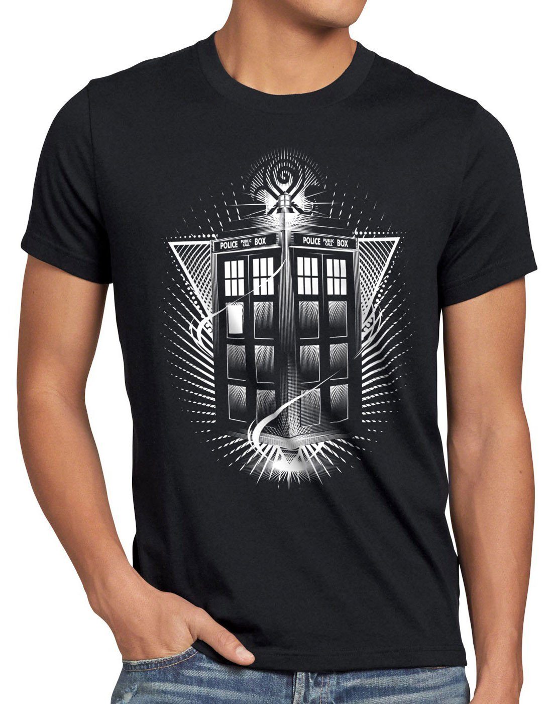style3 Print-Shirt Herren T-Shirt Who Zeitreise doktor dalek dr police box space doctor tv tardis schwarz