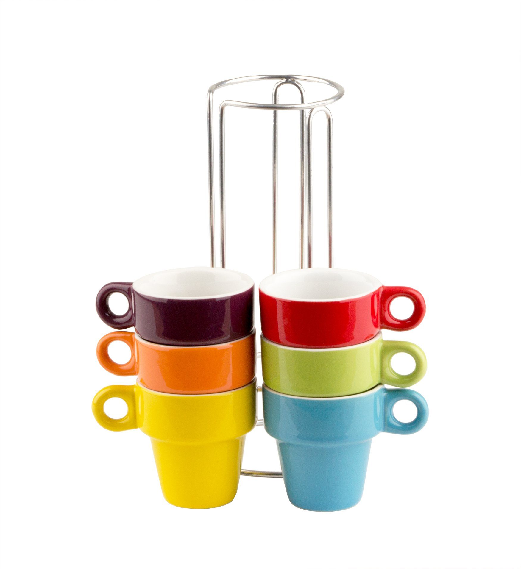Out of the Blue Espressotasse Set 6 Kaffeetassen - regenbogenfarbig mit Ständer, bunt, Minitassen, Keramik